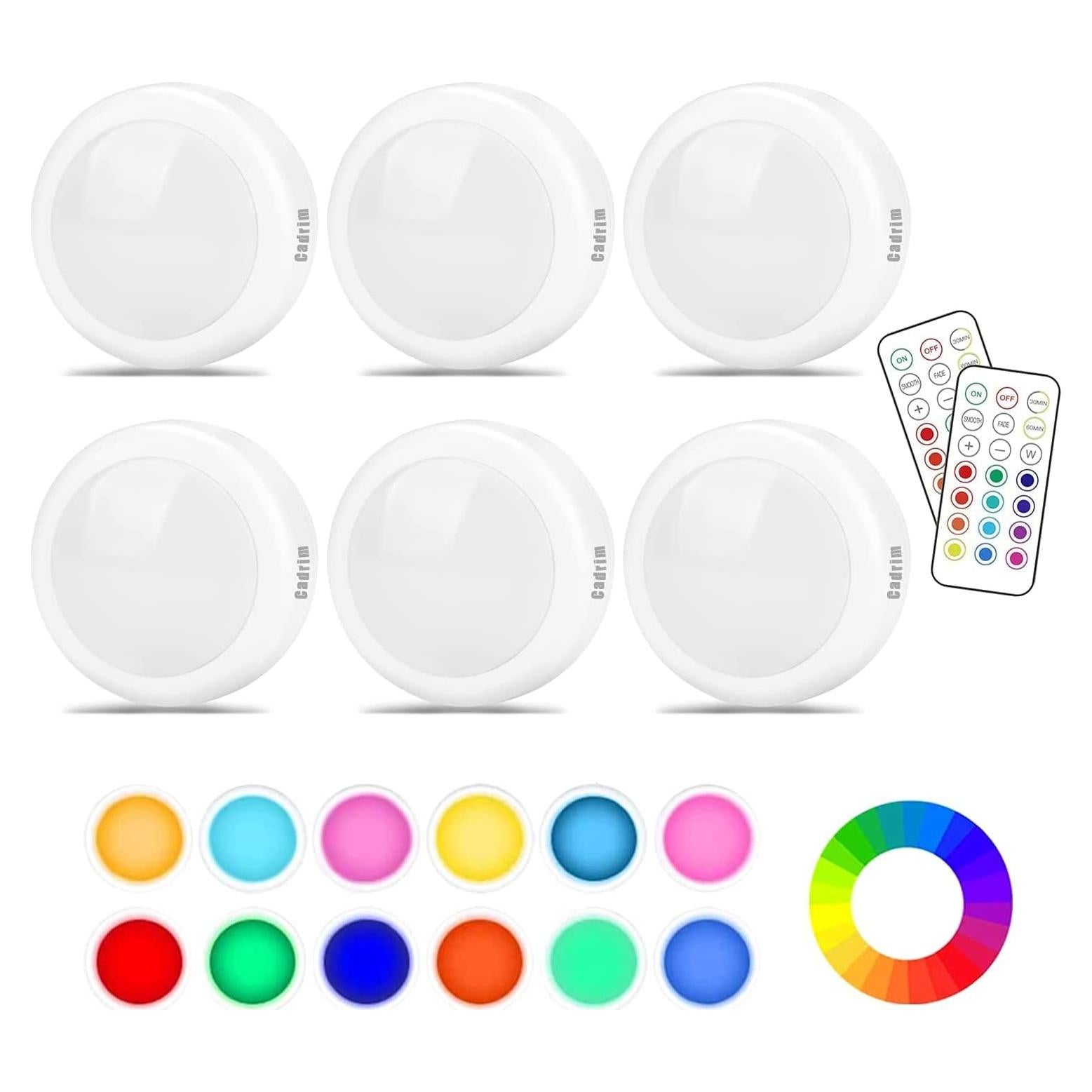 Luces LED Puck Cadrim 6 Paquetes 13 Colores Control Remoto