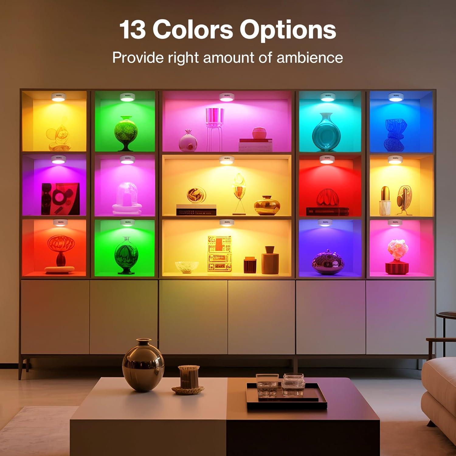 Luces LED Puck Cadrim 6 Paquetes 13 Colores Control Remoto