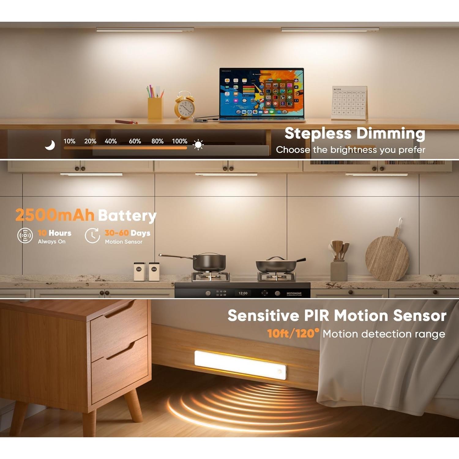 Iluminación Bajo Gabinete Auxoda 33 cm, Luz LED Recargable USB