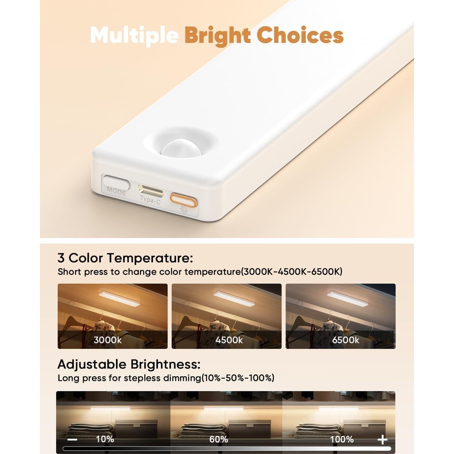 Iluminación Bajo Gabinete Auxoda 33 cm, Luz LED Recargable USB