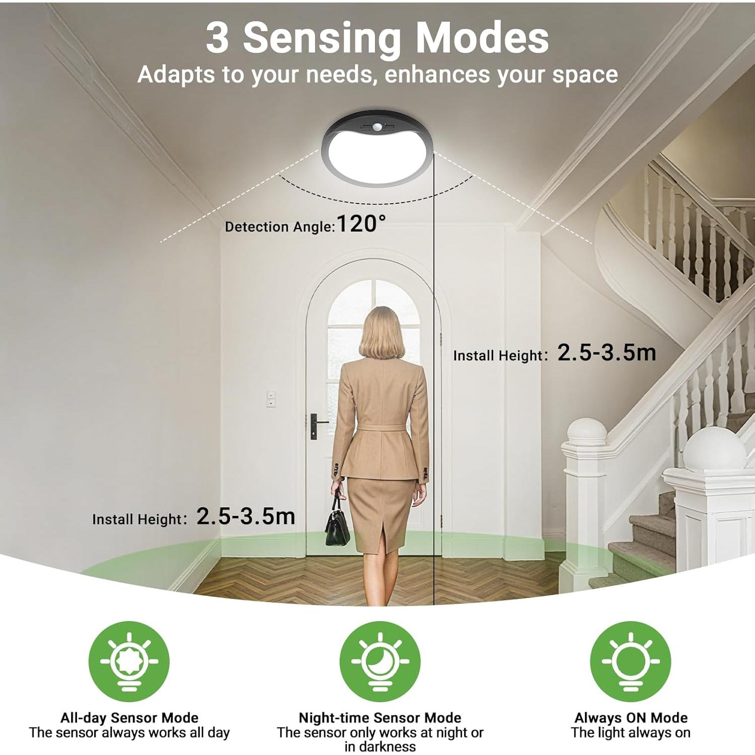 Luz de Techo Zemty 23cm 18W Sensor Movimiento 1800lm 3 Modos