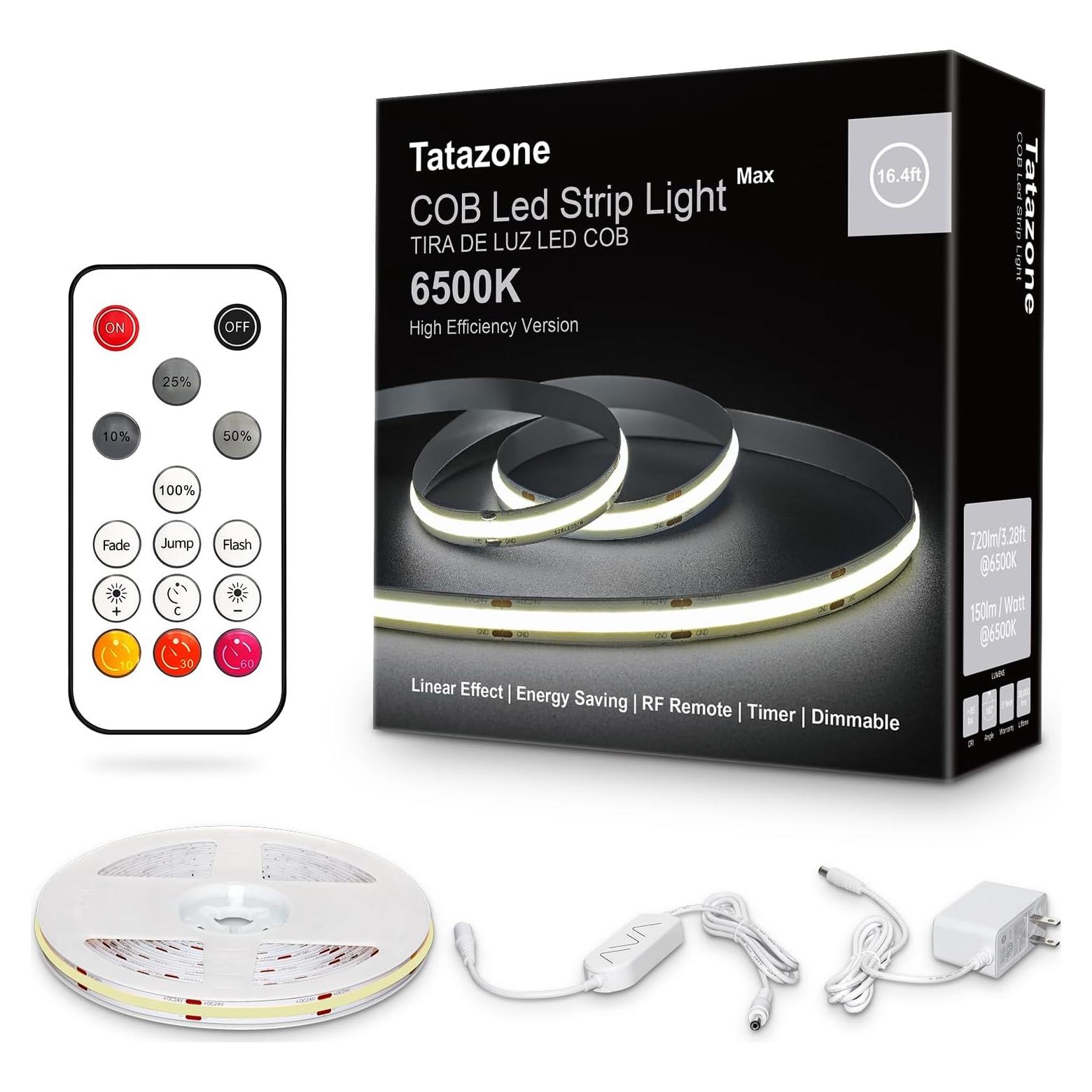 Tira de luz LED COB Tatazone 5m 6500K regulable con control remoto