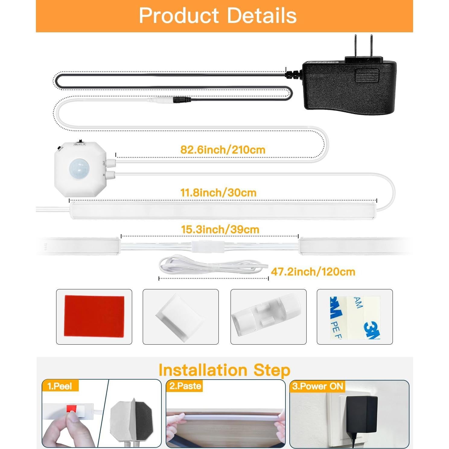 Luz LED Sensor de Movimiento MORIACC 30cm 2 Paquete Regulable
