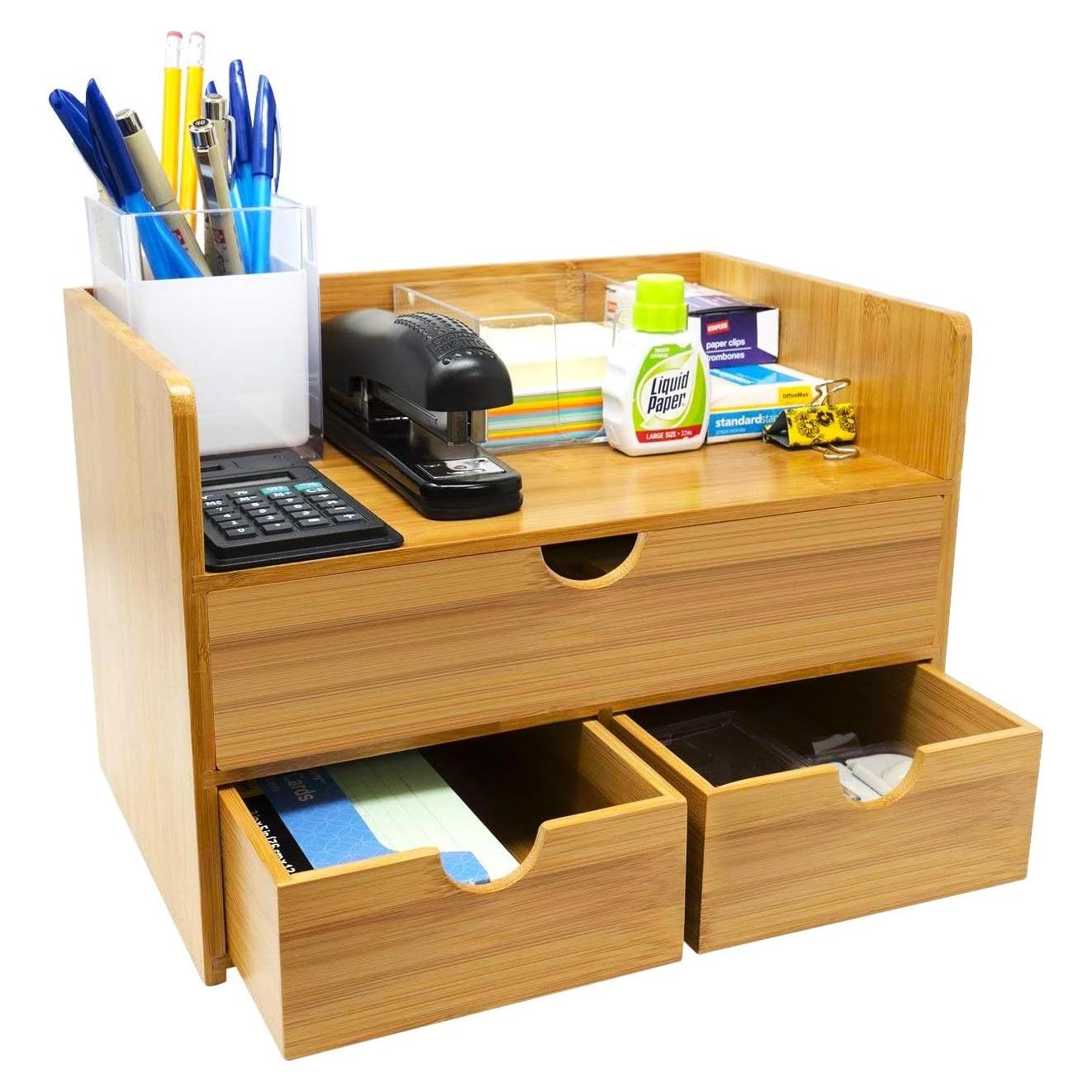 Organizador de Escritorio Sorbus de Bambú - 3 Cajones y Estante