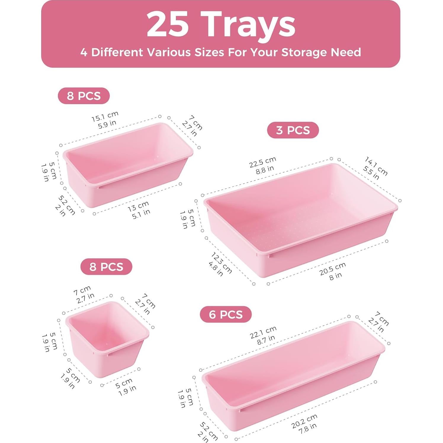 Juego de Organizadores de Cajones BiuLeon 25 PCS Rosa