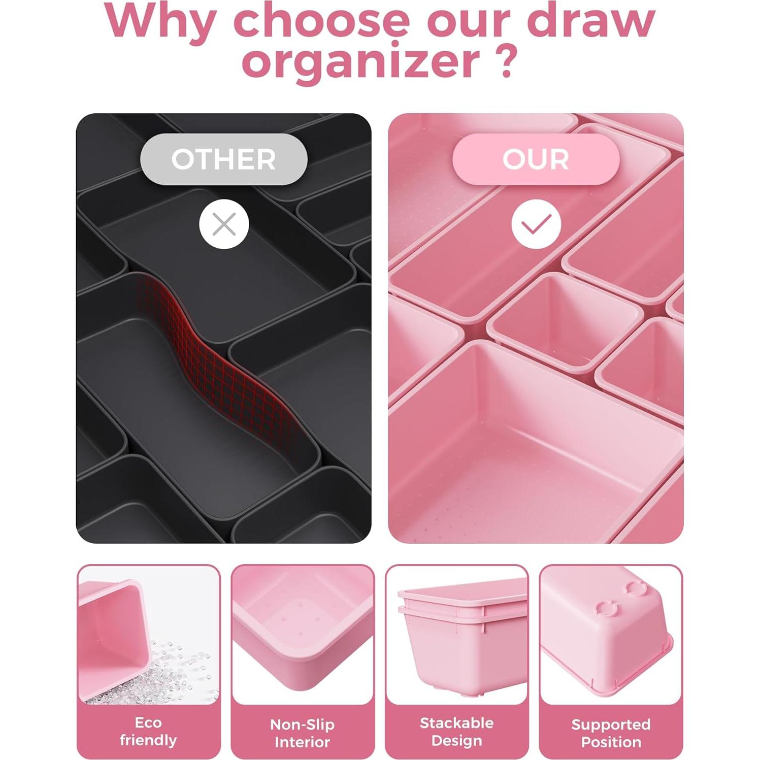 Juego de Organizadores de Cajones BiuLeon 25 PCS Rosa