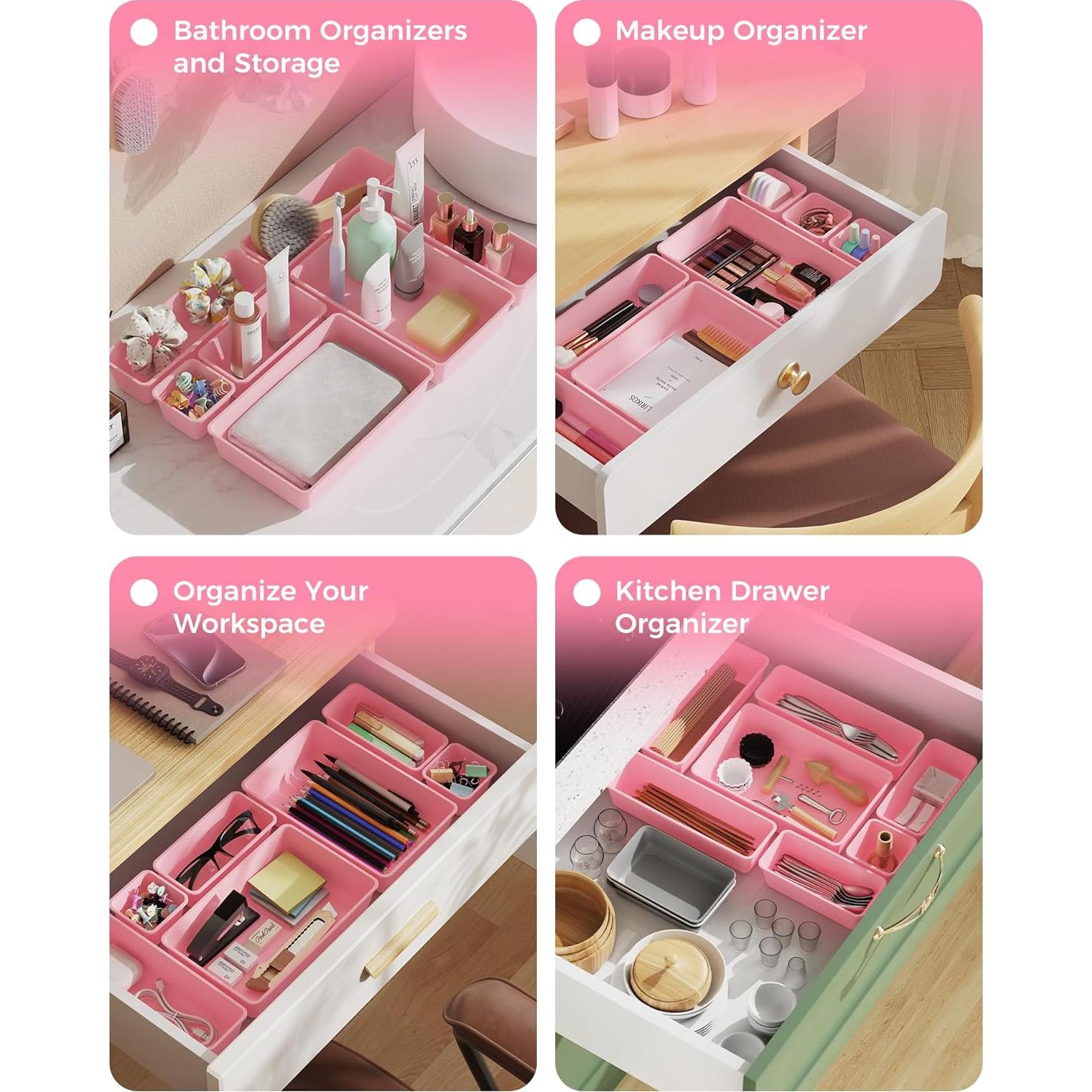 Juego de Organizadores de Cajones BiuLeon 25 PCS Rosa