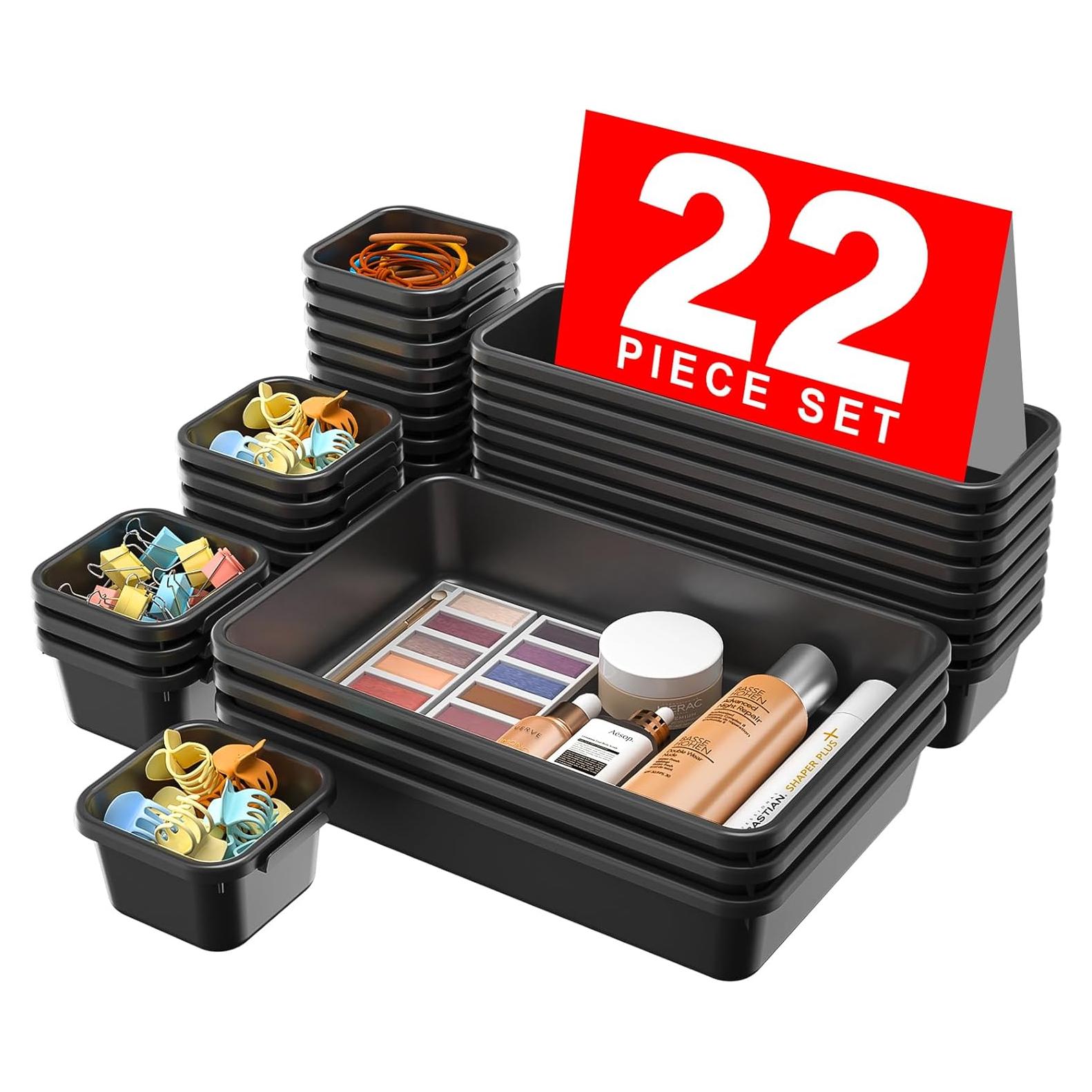 Organizador de Cajones A-LuGei 22 Piezas Negro 3 Tamaños