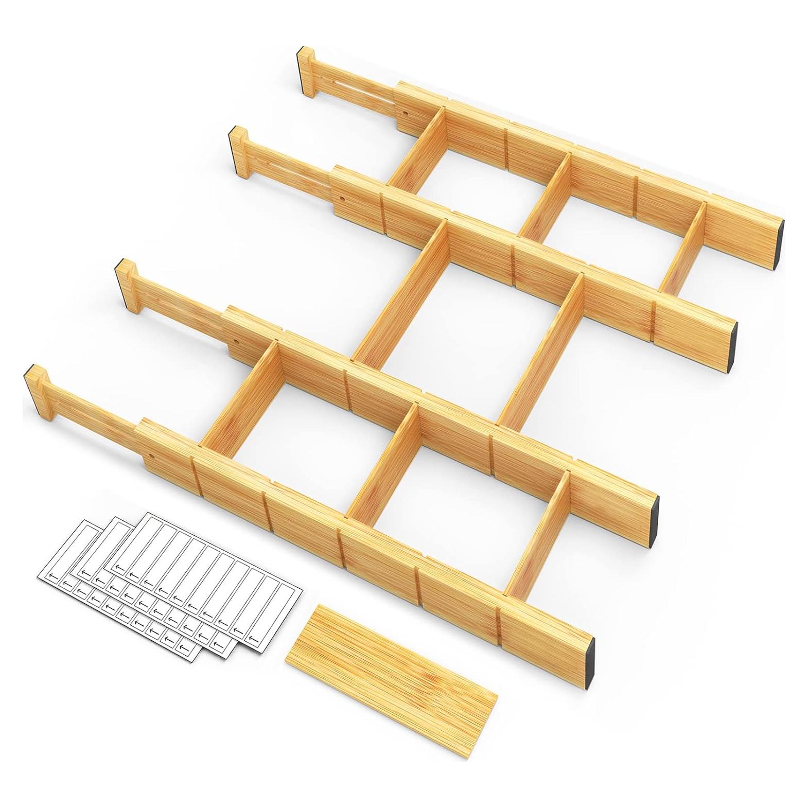 Divisores de Cajón Ajustables SpaceAid de Bambú Natural 4 Pzas