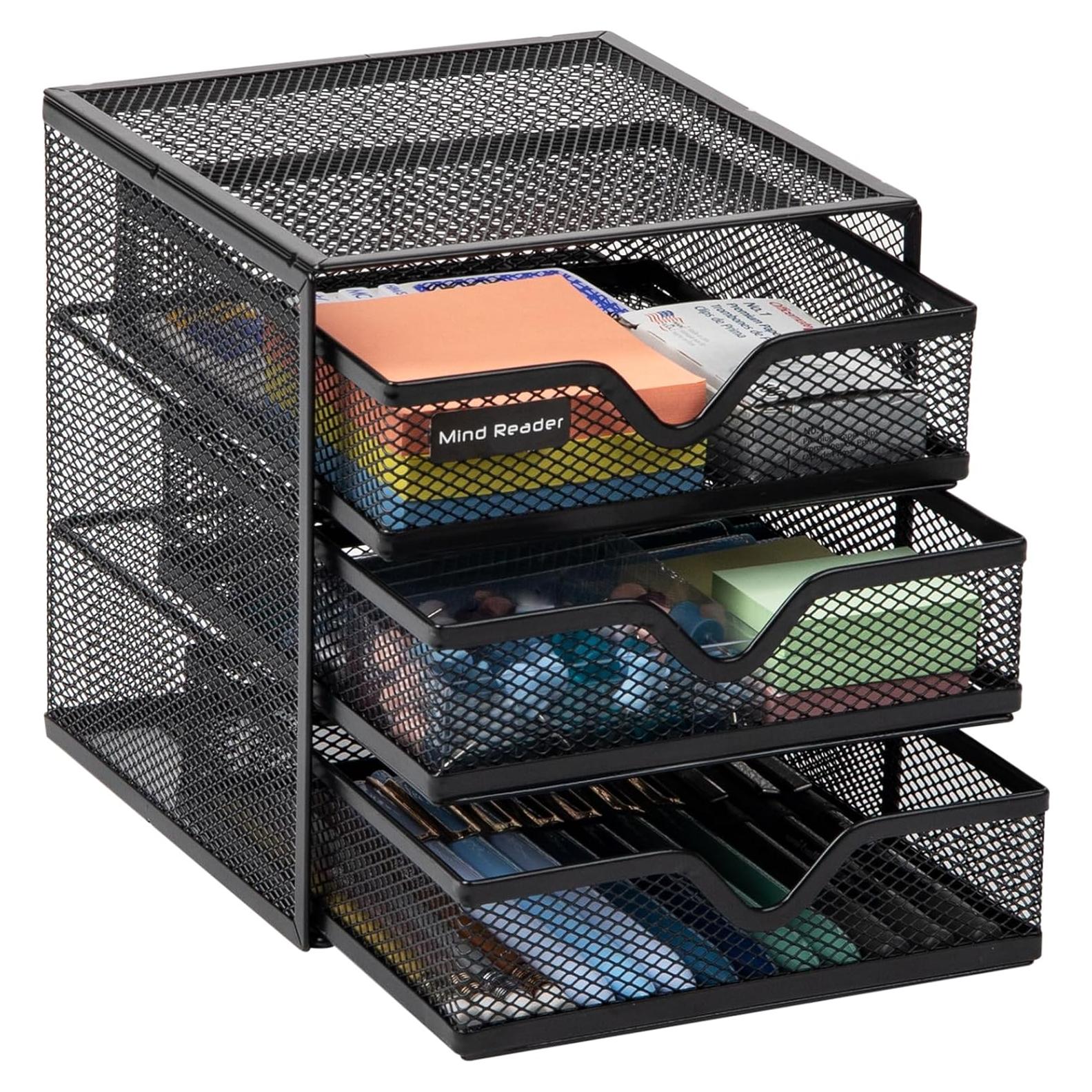 Organizador de Escritorio Mind Reader con 3 Cajones Negro 15.88x16.51 cm