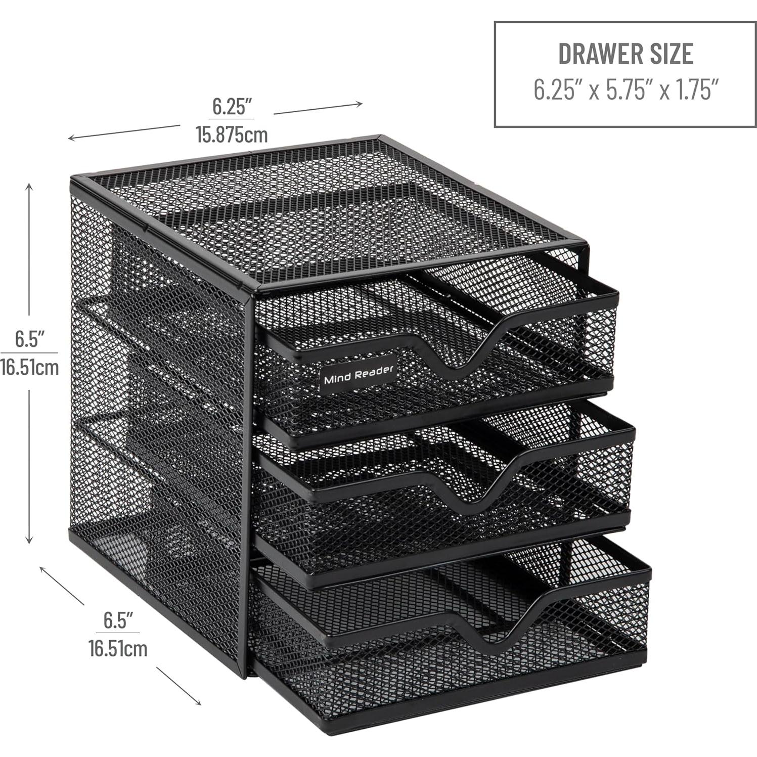 Organizador de Escritorio Mind Reader con 3 Cajones Negro 15.88x16.51 cm