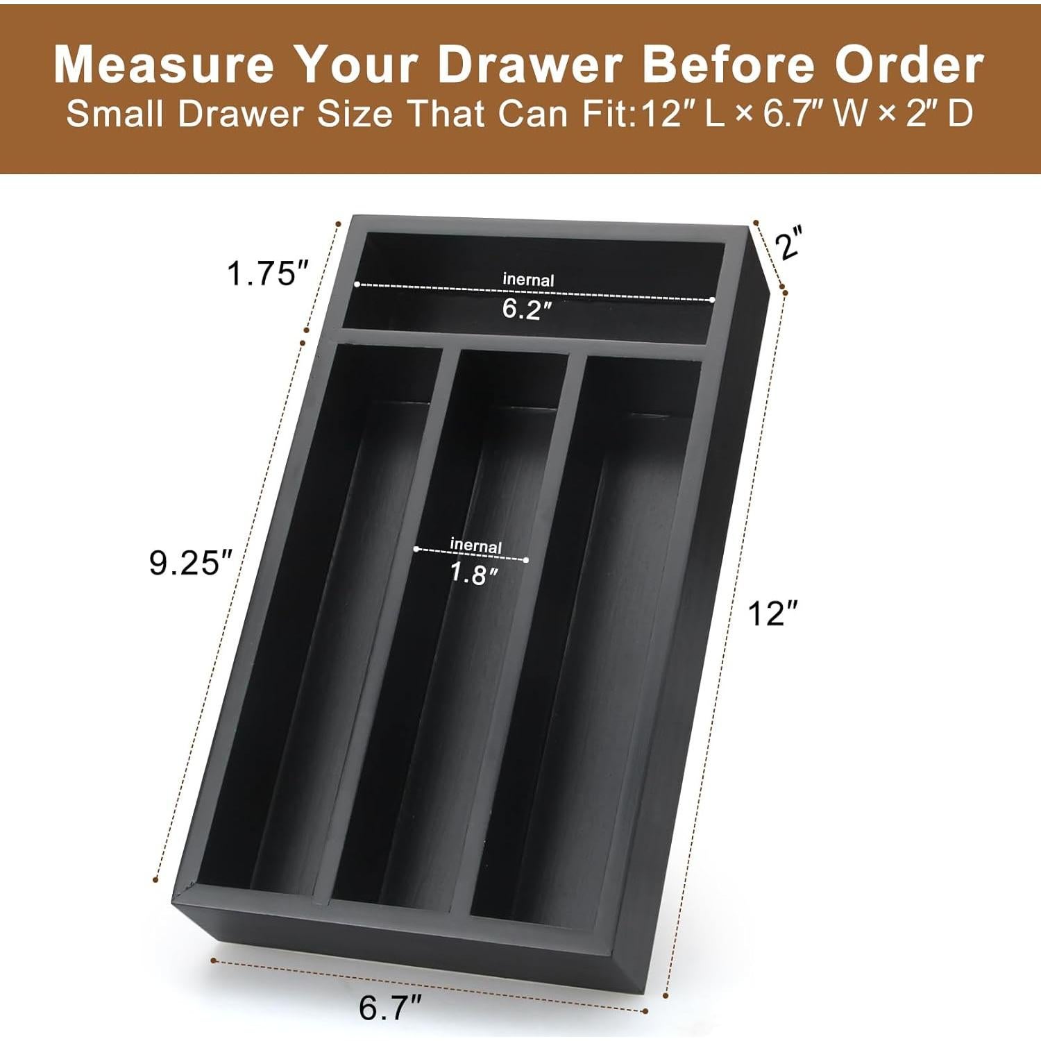 Organizador de Cubiertos Ayiaren de Madera Negra 30.48x17.02cm