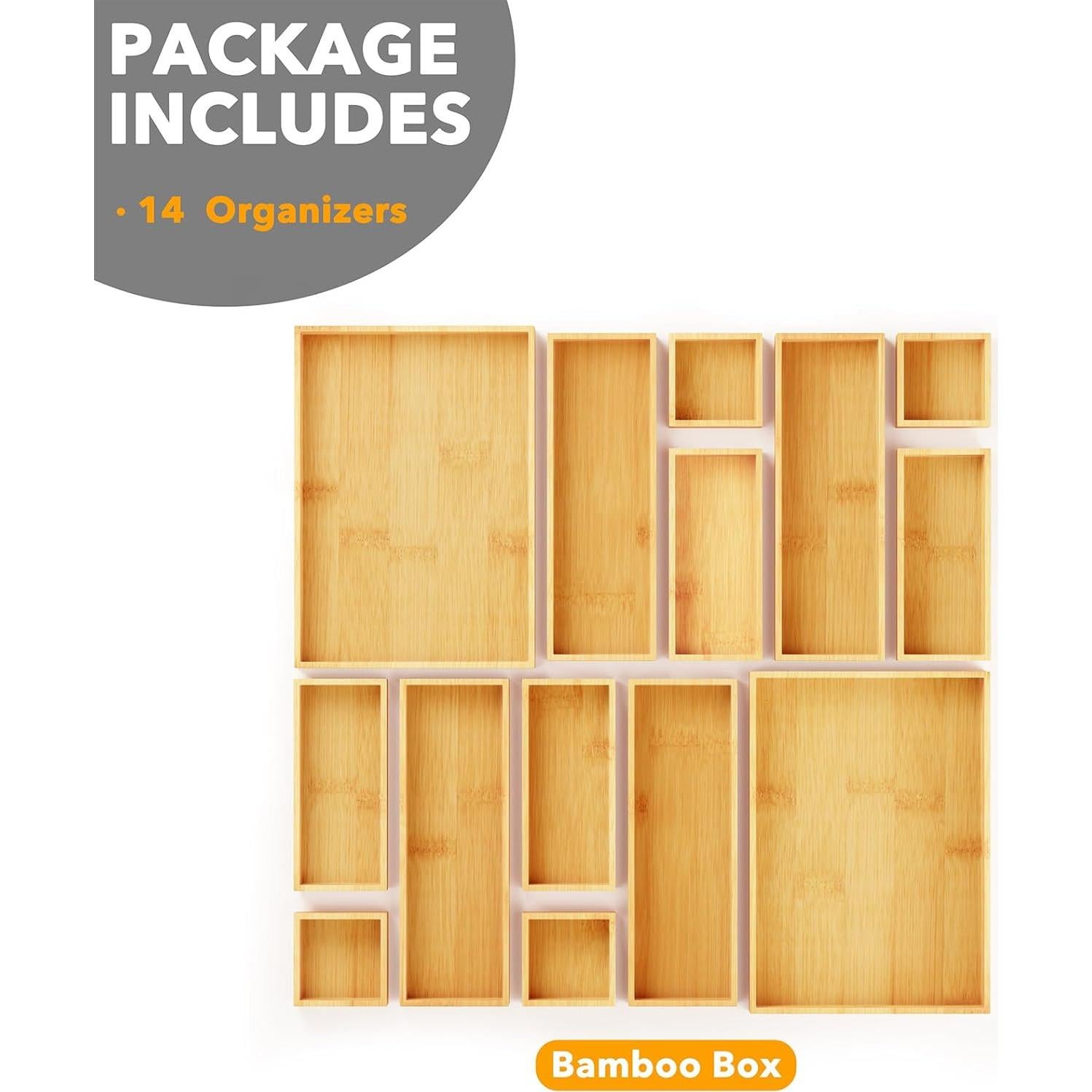 Set de 14 Cajas Organizadoras de Cajones SpaceAid de Bambú