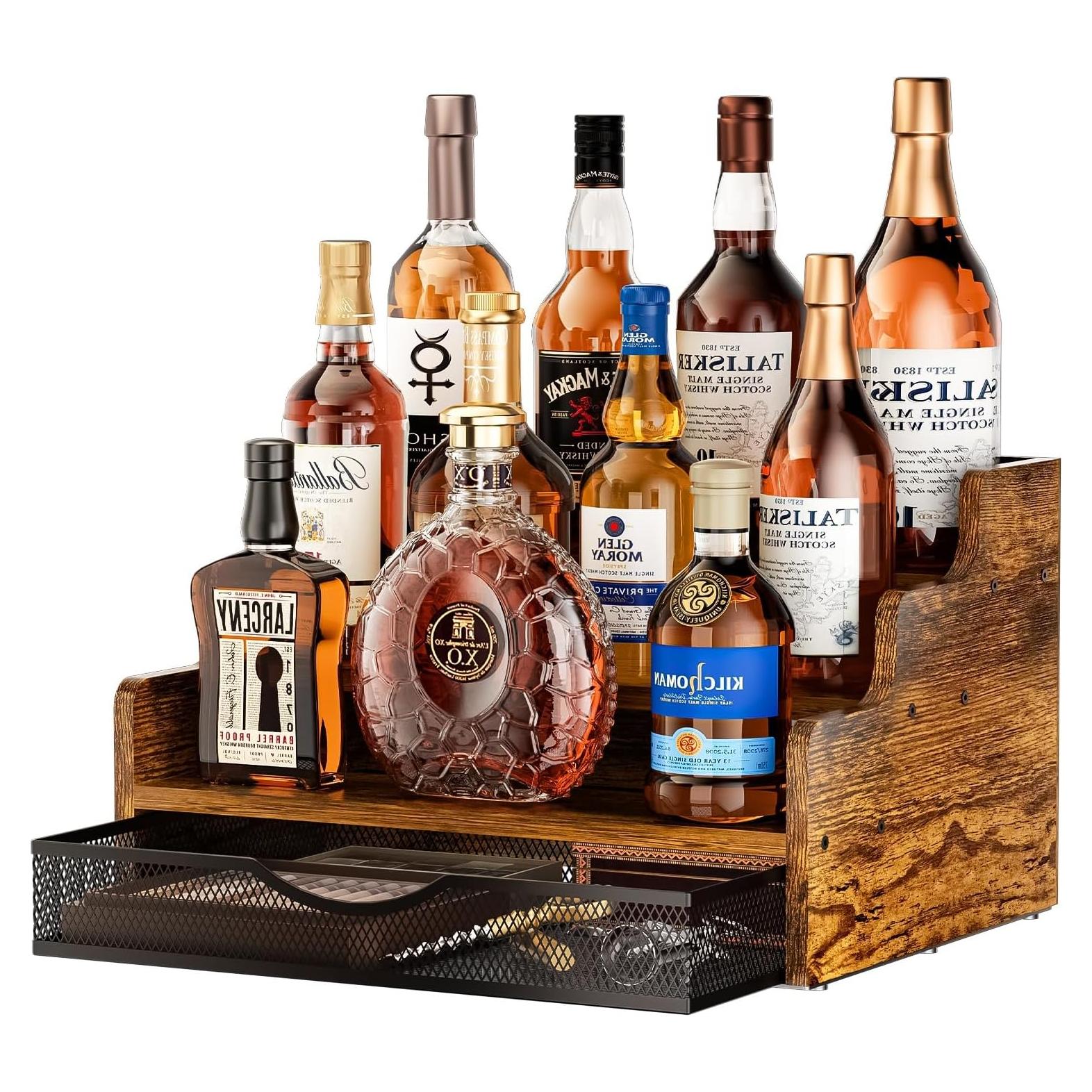 Estante de exhibición de licor Yuzehuaza 3 niveles con cajón