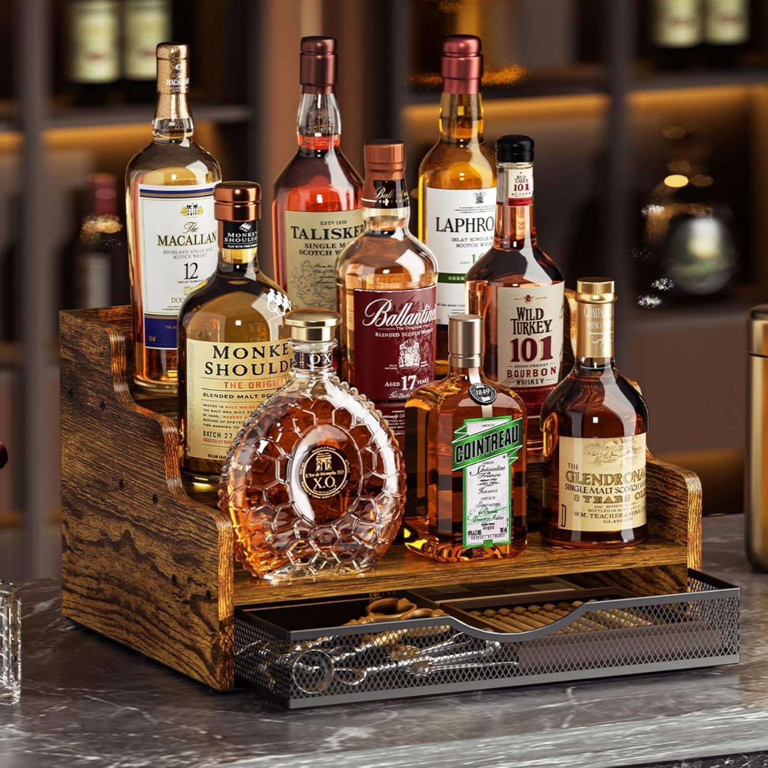 Estante de exhibición de licor Yuzehuaza 3 niveles con cajón