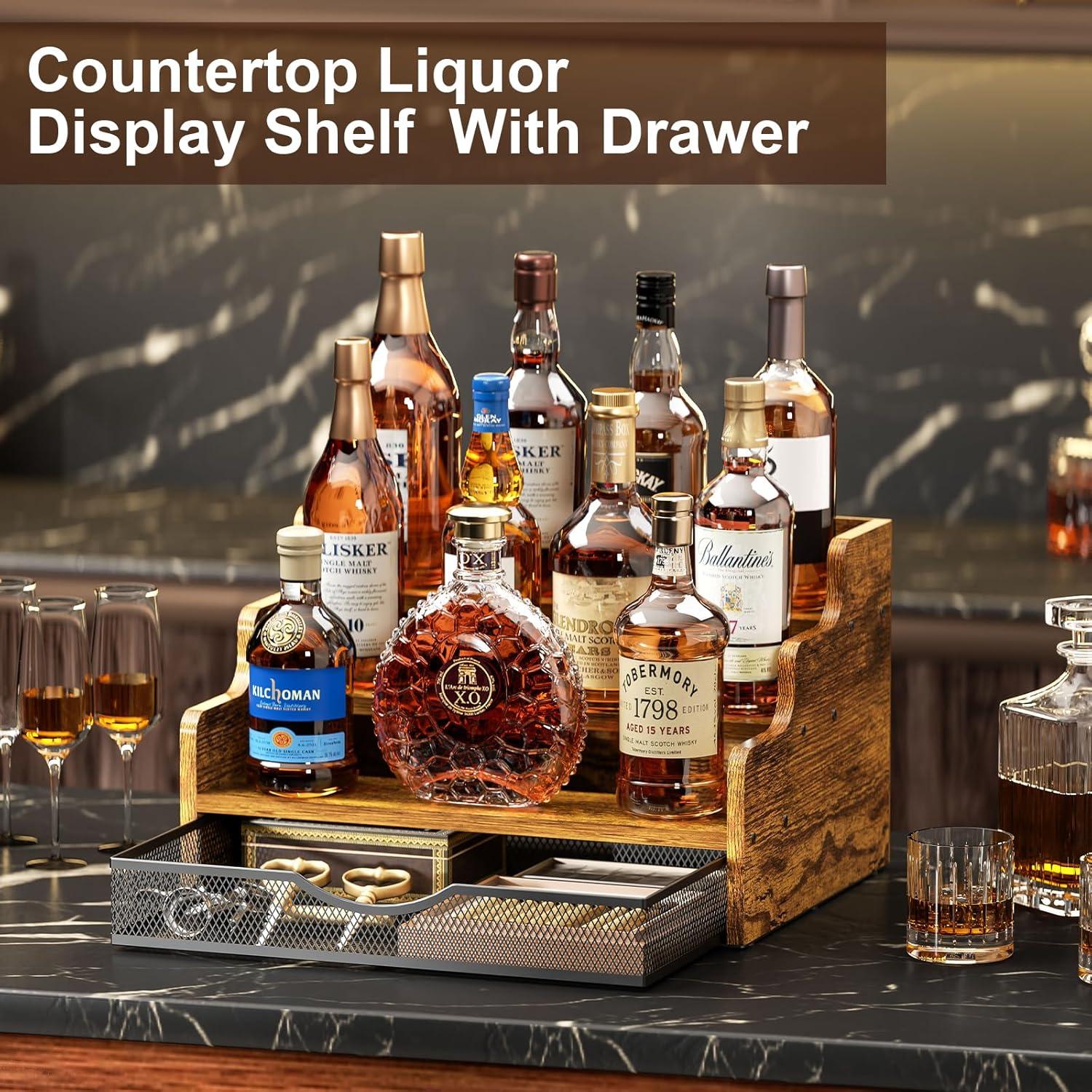 Estante de exhibición de licor Yuzehuaza 3 niveles con cajón