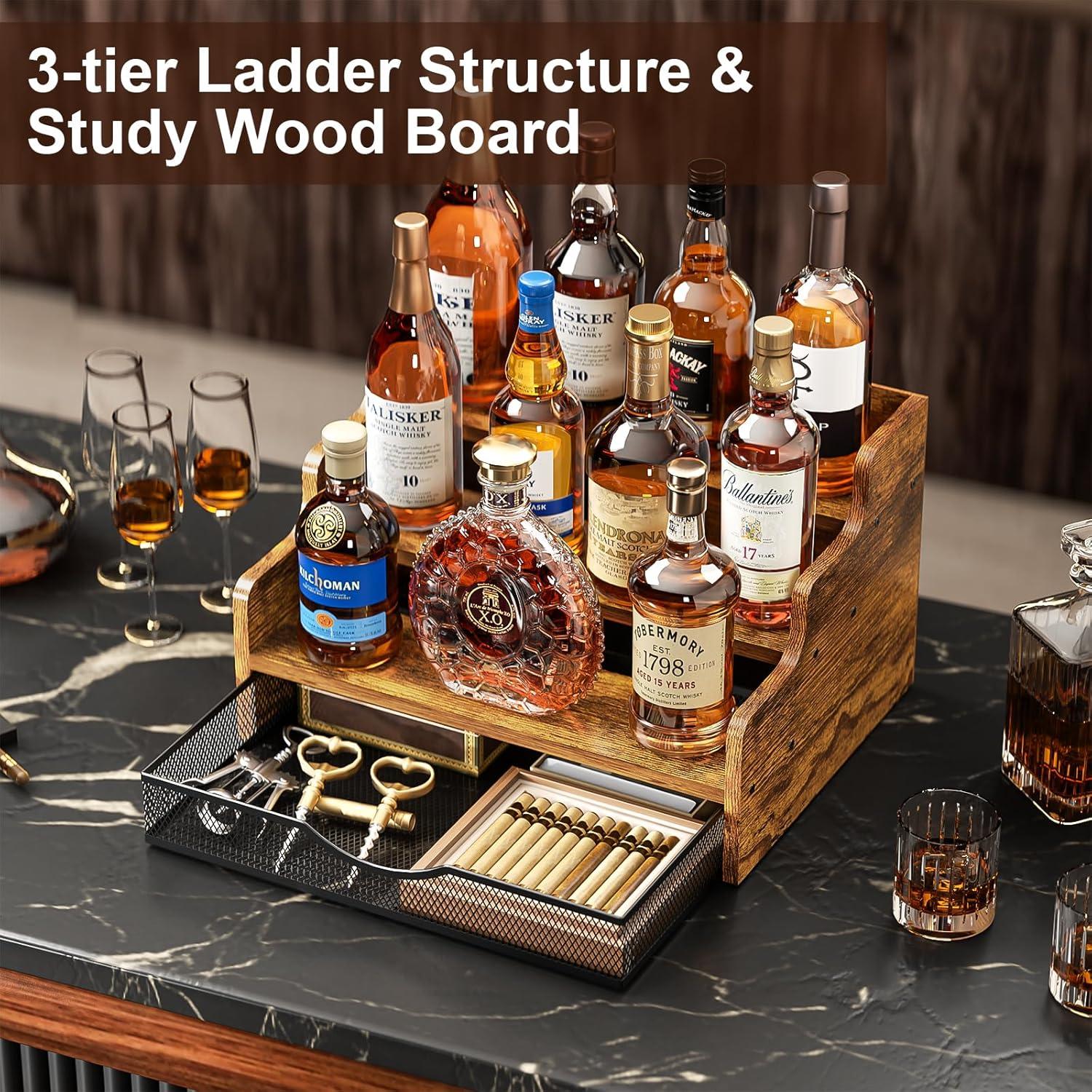 Estante de exhibición de licor Yuzehuaza 3 niveles con cajón