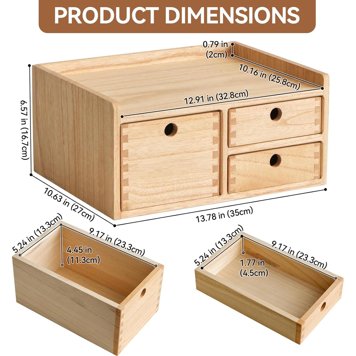 Organizador de Escritorio KIRIGEN de Madera Natural con 3 Cajones