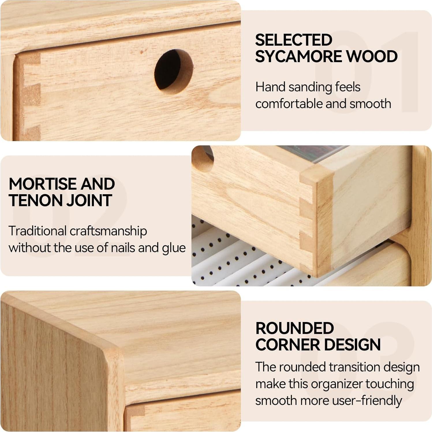 Organizador de Escritorio KIRIGEN de Madera Natural con 3 Cajones