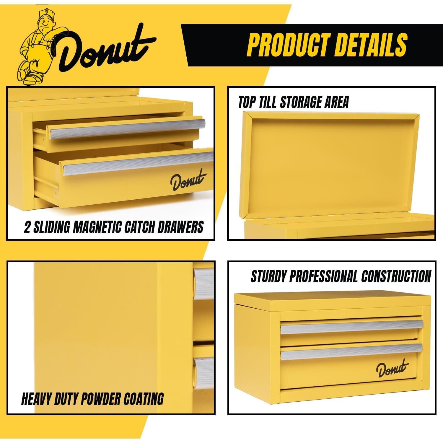 Caja de herramientas mini Donut Media - 3 cajones magnéticos - Amarillo