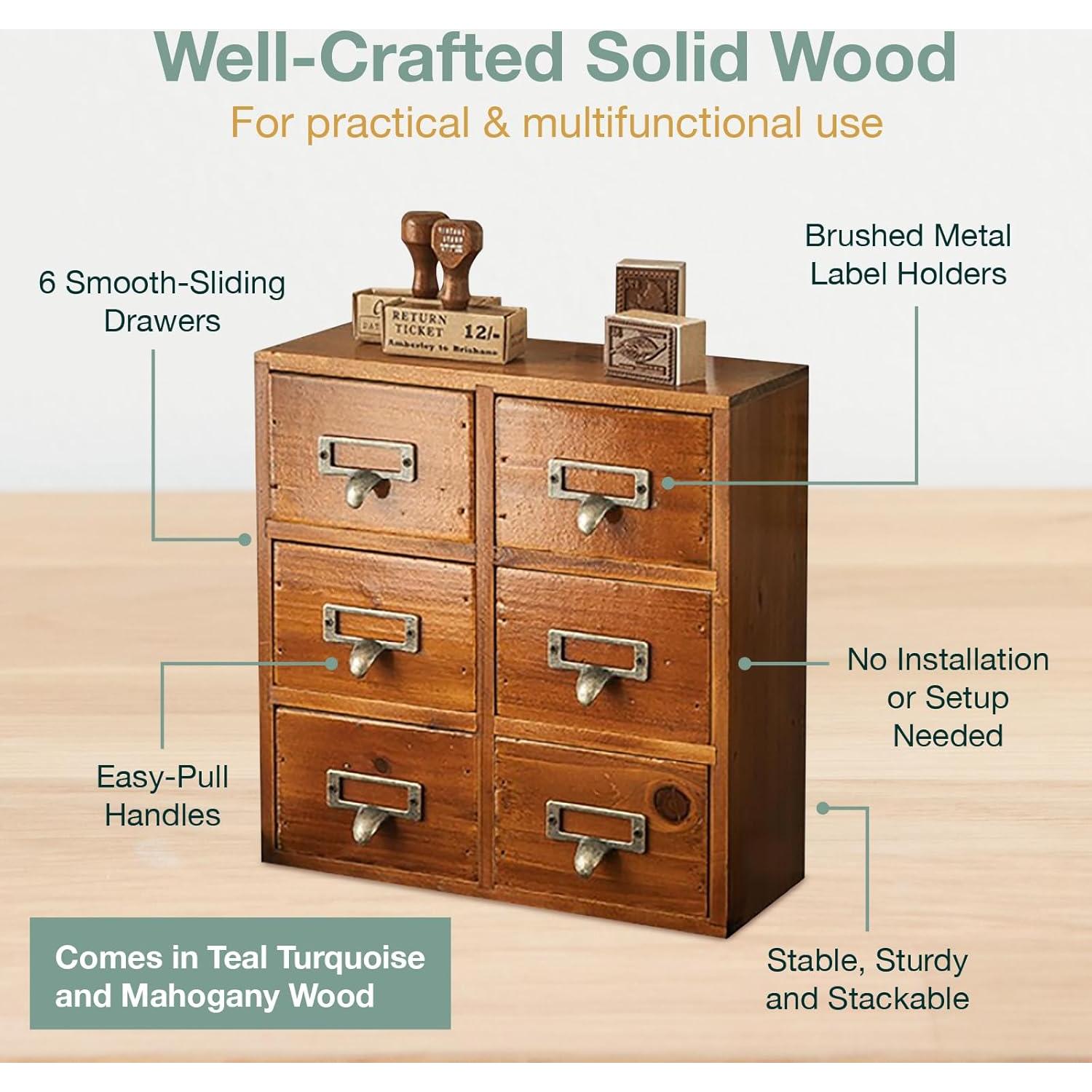 Gabinete Organizador de Madera Caoba Woodaholic - 6 Cajones