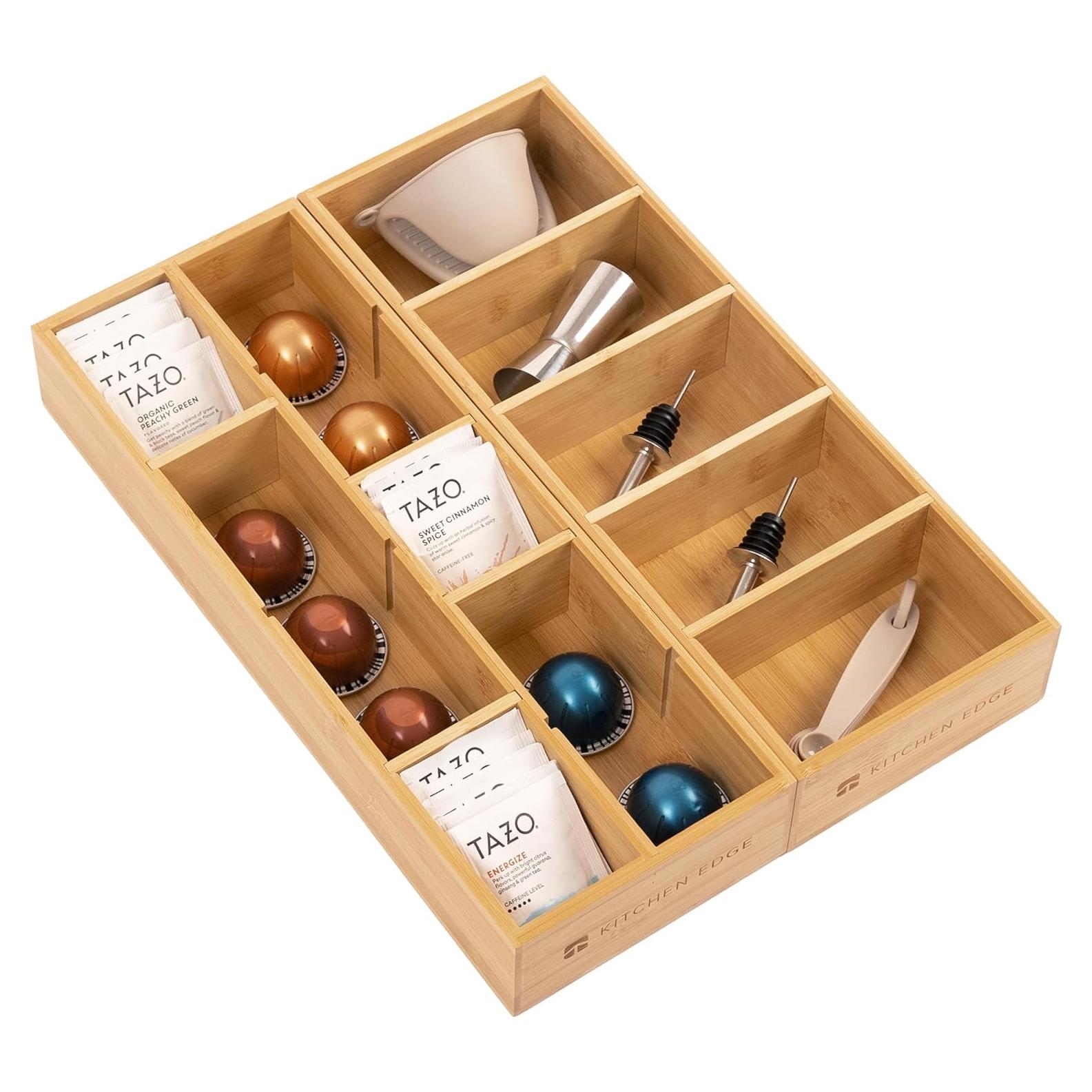 Organizador de Utensilios y Bolsas de Té KitchenEdge - 2 Piezas de Bambú