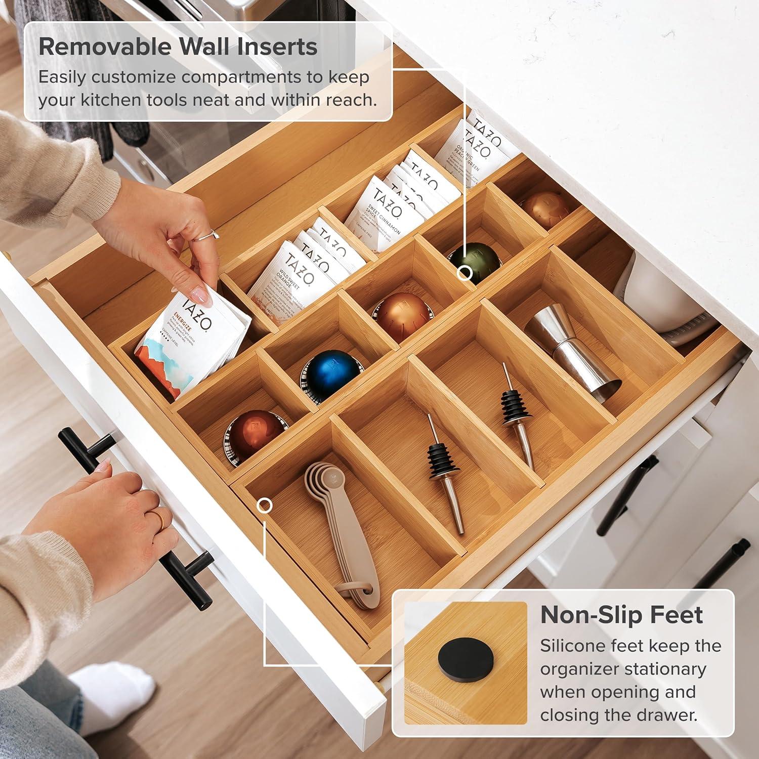 Organizador de Utensilios y Bolsas de Té KitchenEdge - 2 Piezas de Bambú