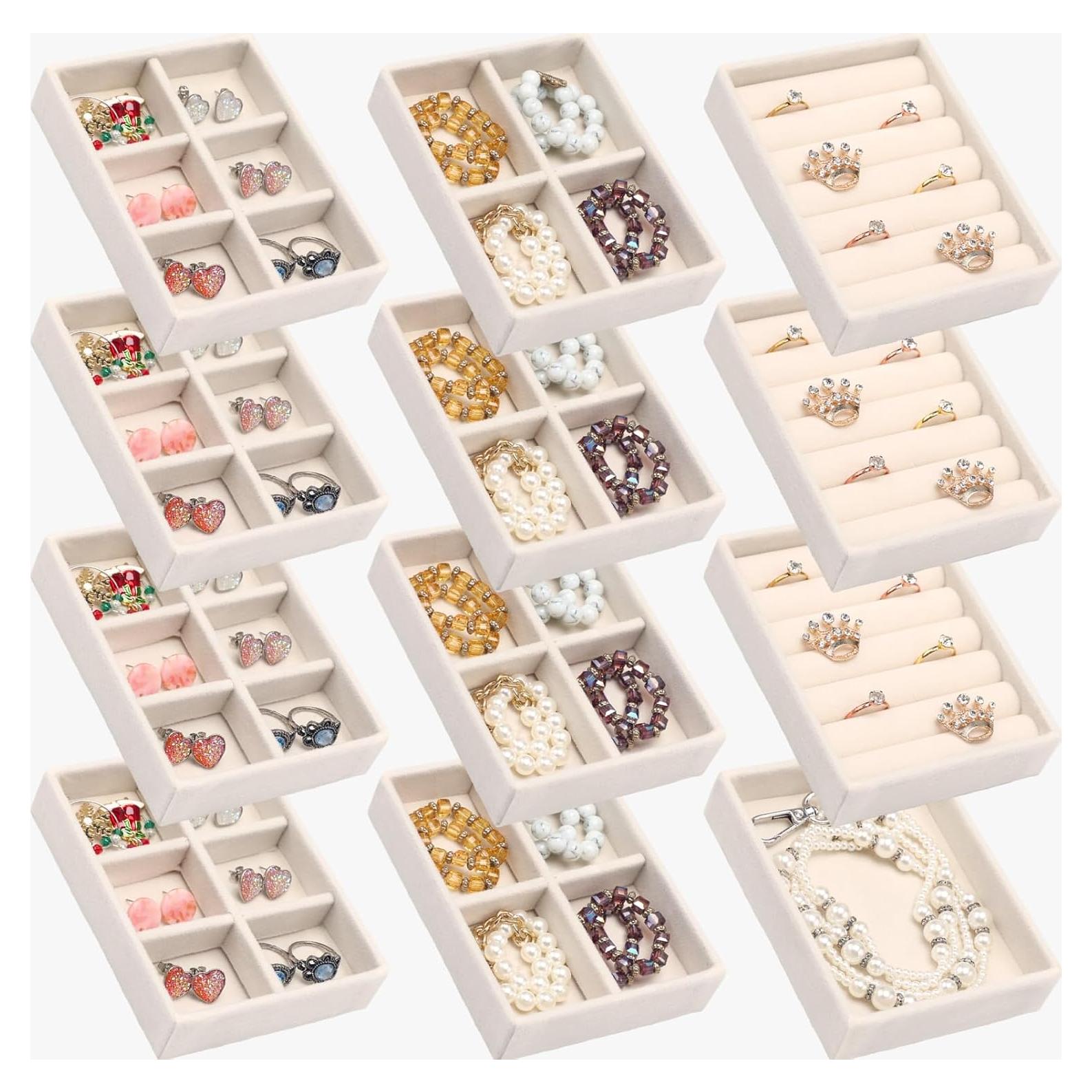 Set de 12 Bandejas de Joyería Marsui de Terciopelo Beige
