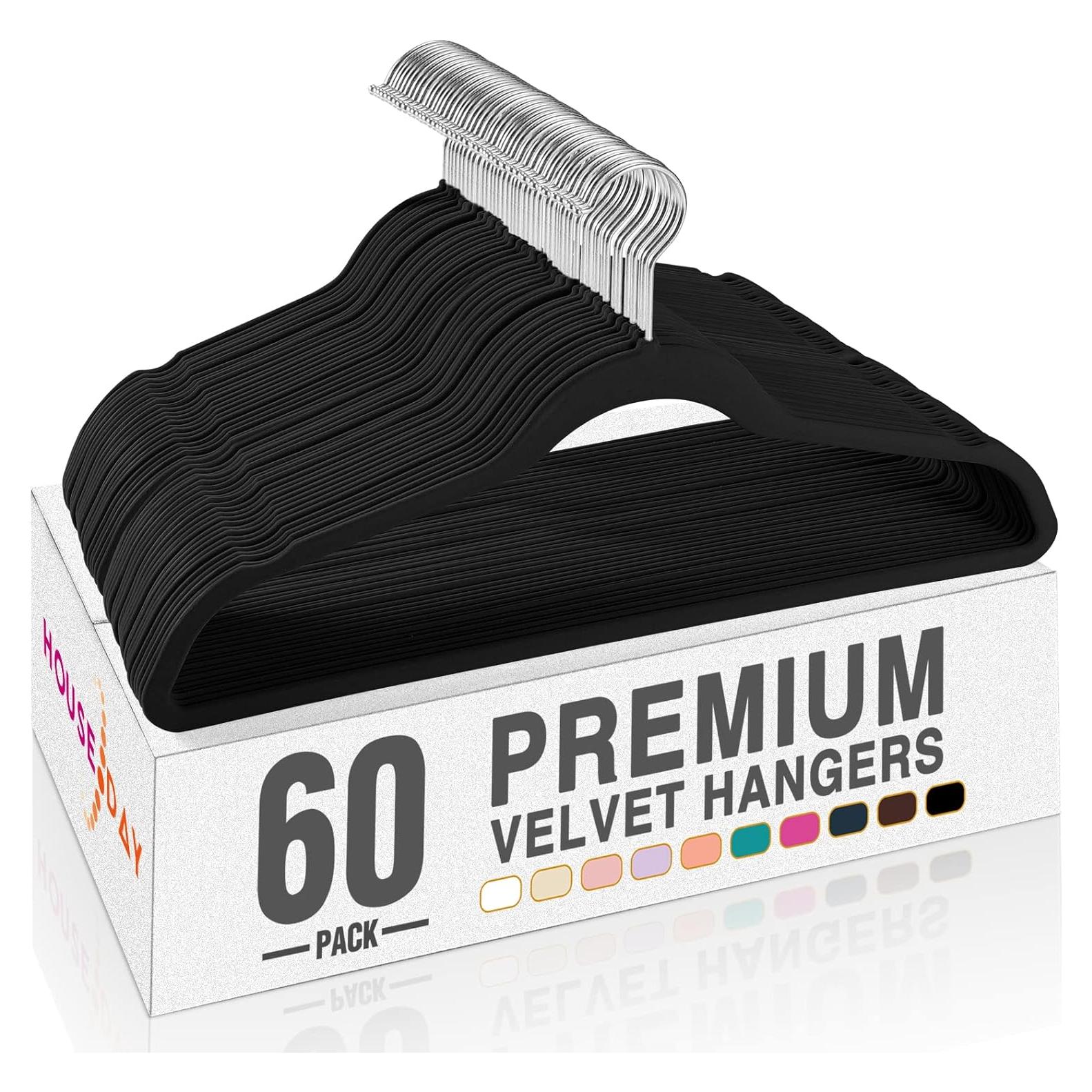 Perchas de Terciopelo Antideslizantes HOUSE DAY 60 Pack Negro