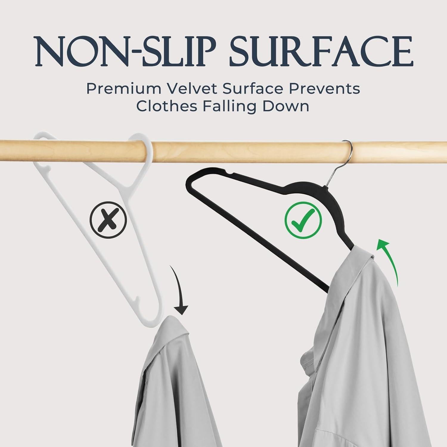 Perchas de Terciopelo Antideslizantes HOUSE DAY 60 Pack Negro