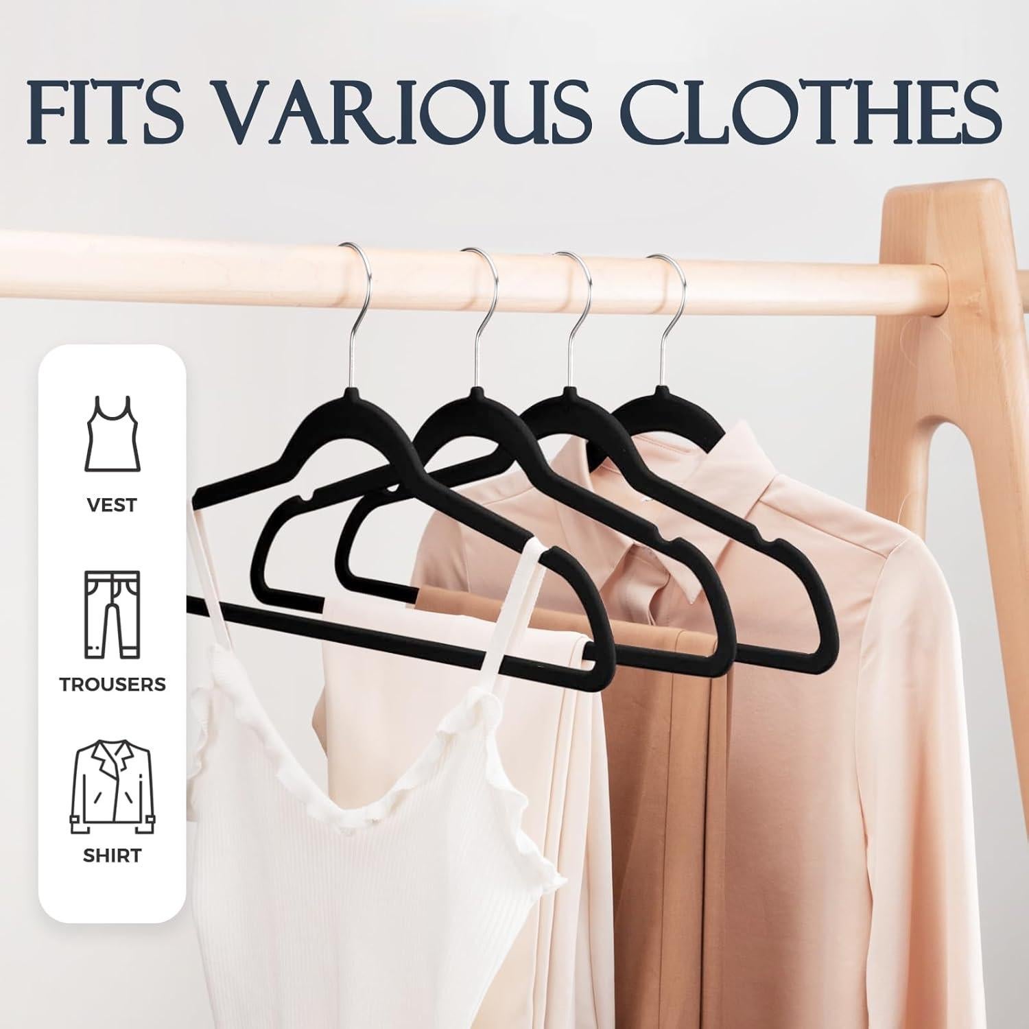 Perchas de Terciopelo Antideslizantes HOUSE DAY 60 Pack Negro