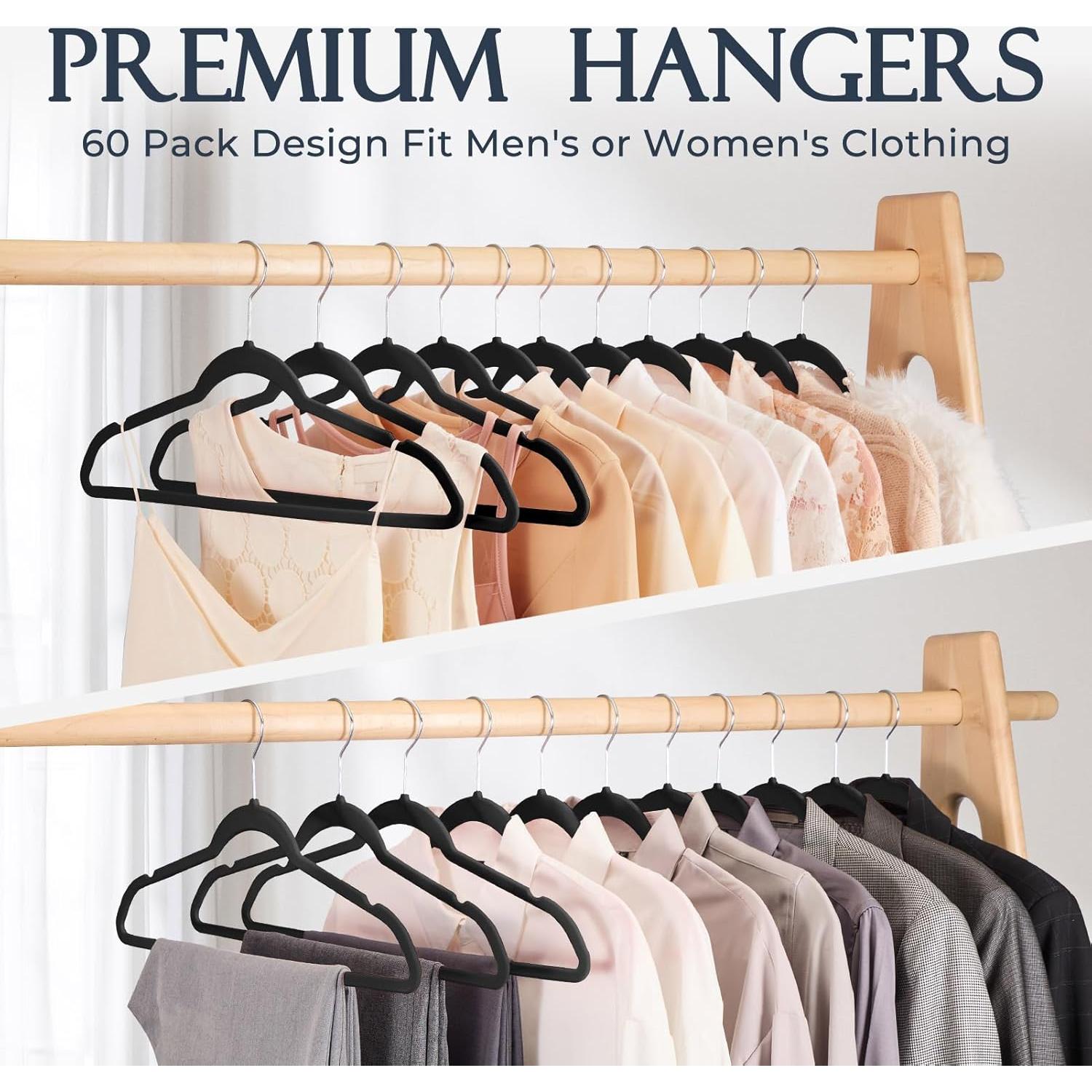 Perchas de Terciopelo Antideslizantes HOUSE DAY 60 Pack Negro