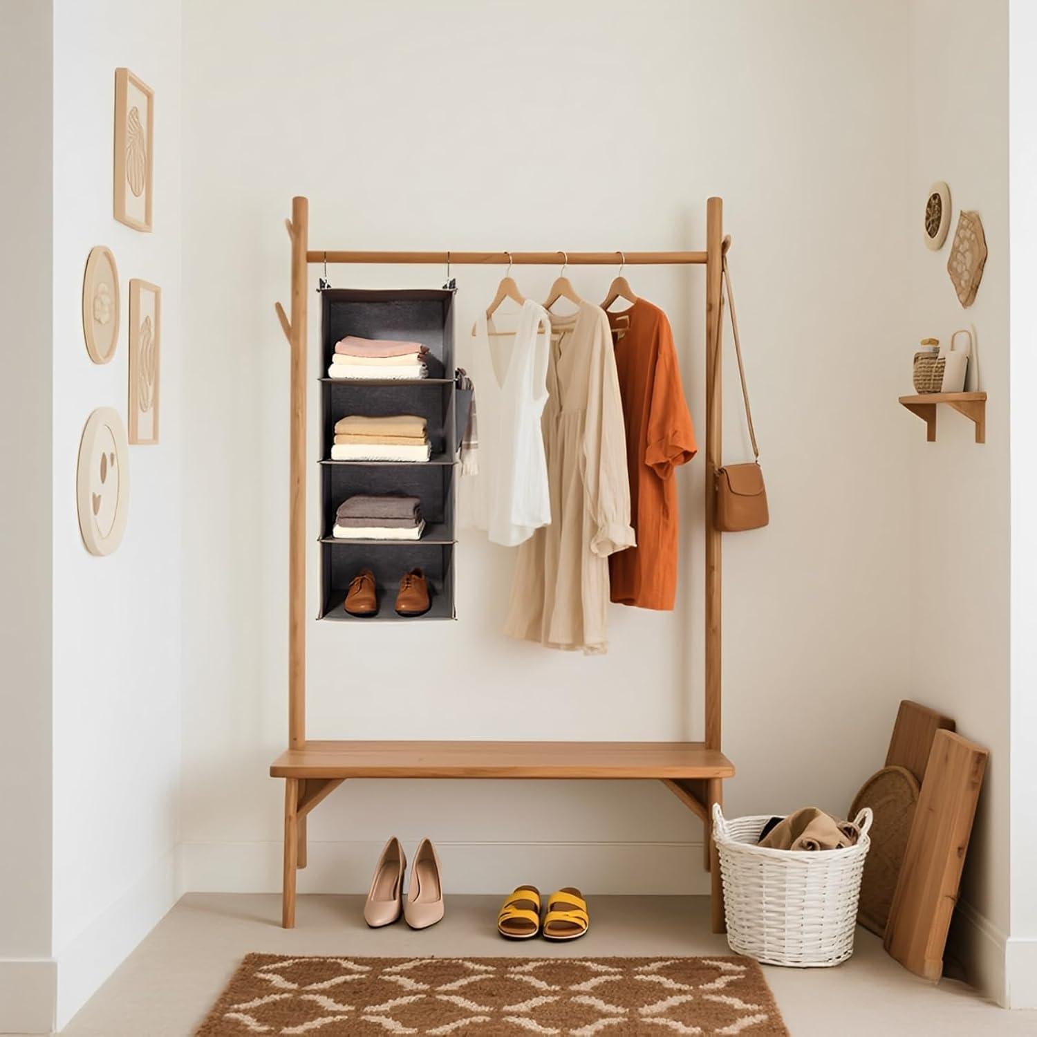 Organizador Colgante CocooChic 4 Estantes Gris Plegable 80 cm