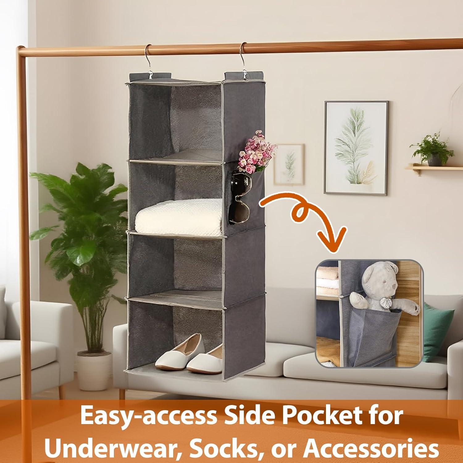 Organizador Colgante CocooChic 4 Estantes Gris Plegable 80 cm