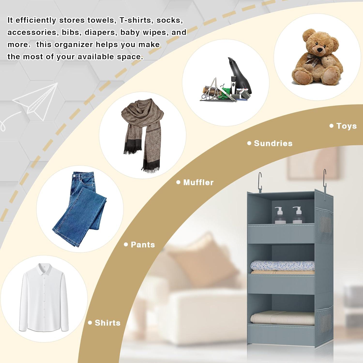 Organizador Colgante de Closet Bosuelife 3 Estantes Gris 71 cm