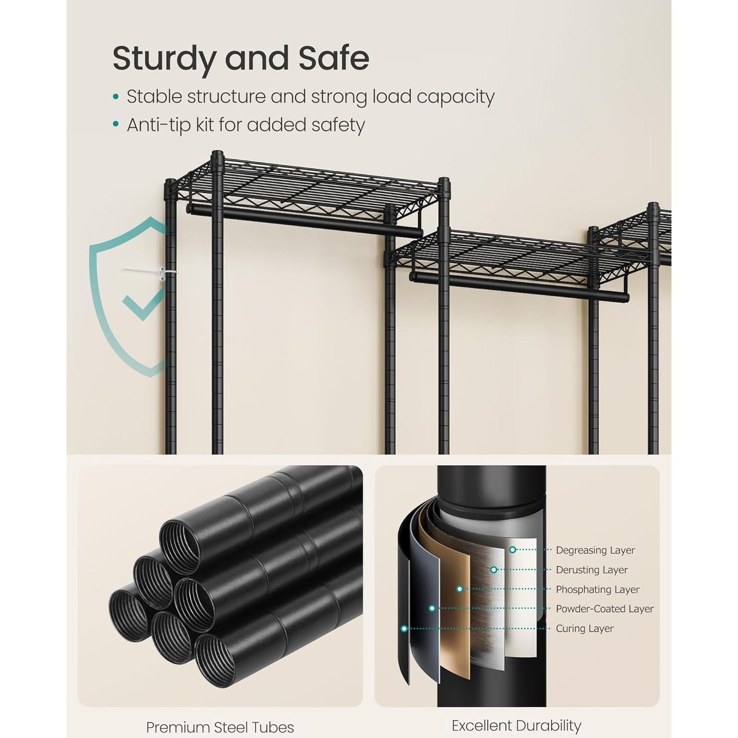 Perchero de Ropa SONGMICS 68.7" Acero Ajustable Negro