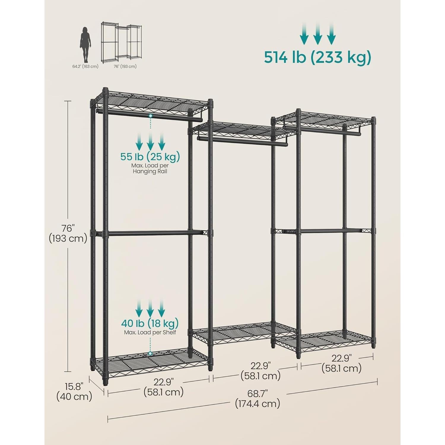 Perchero de Ropa SONGMICS 68.7" Acero Ajustable Negro