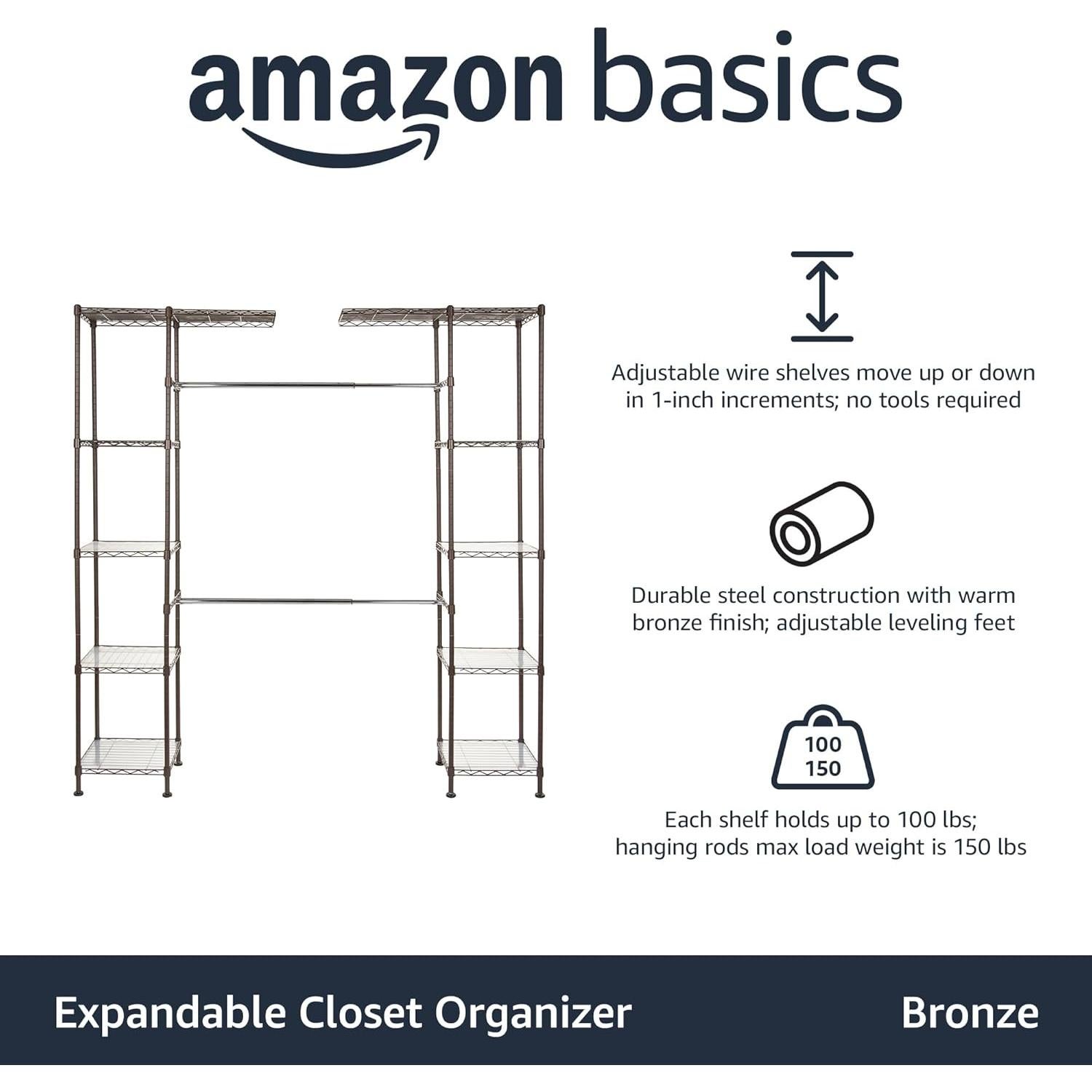 Organizador de Closet Expandible Amazon Basics Bronce 145-203 cm