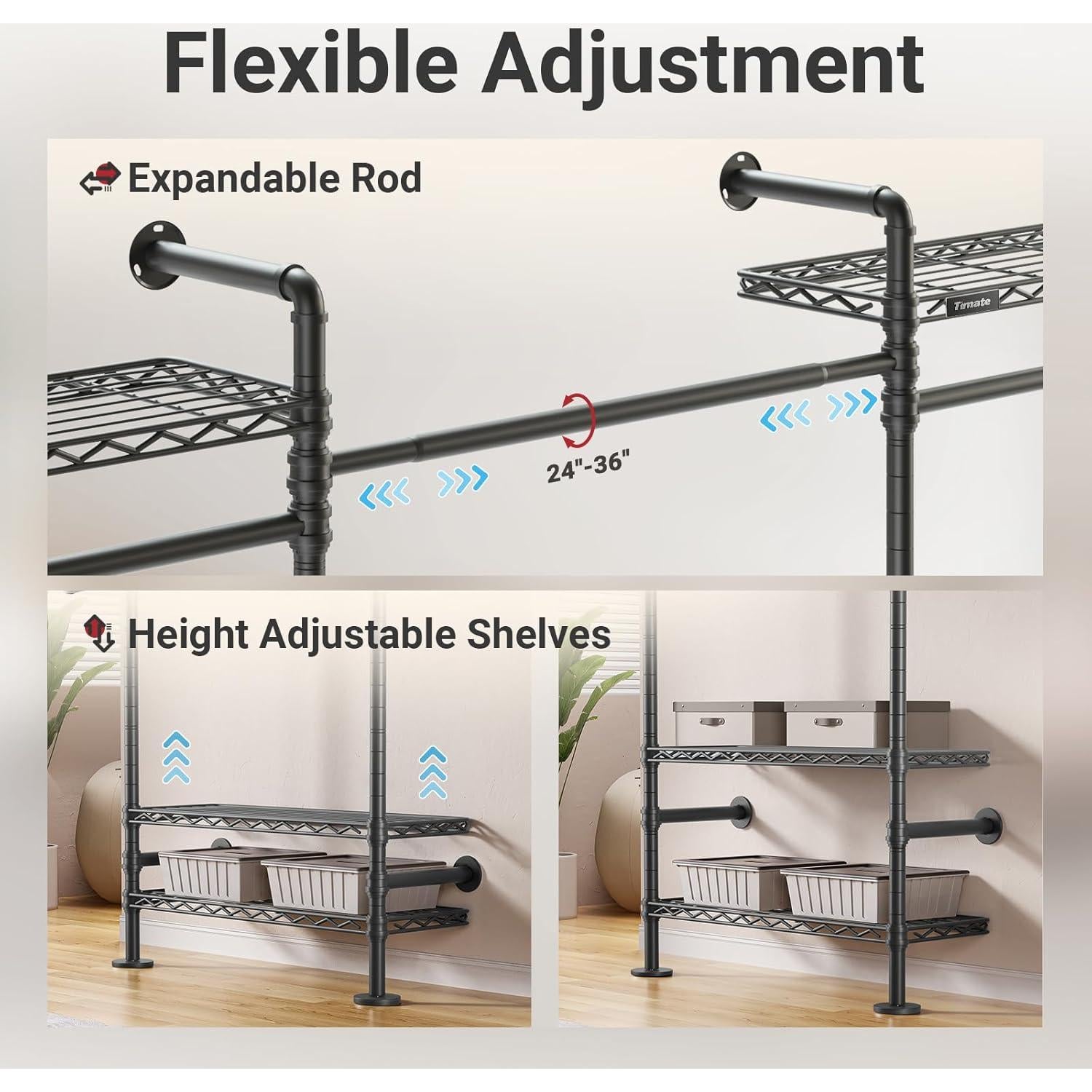 Soporte de Ropa Montado en Pared Timate F4 Negro Ajustable