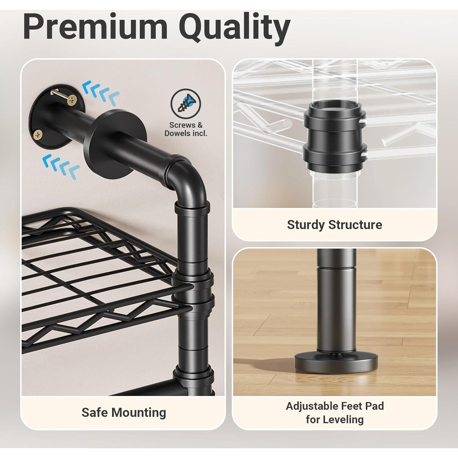 Soporte de Ropa Montado en Pared Timate F4 Negro Ajustable