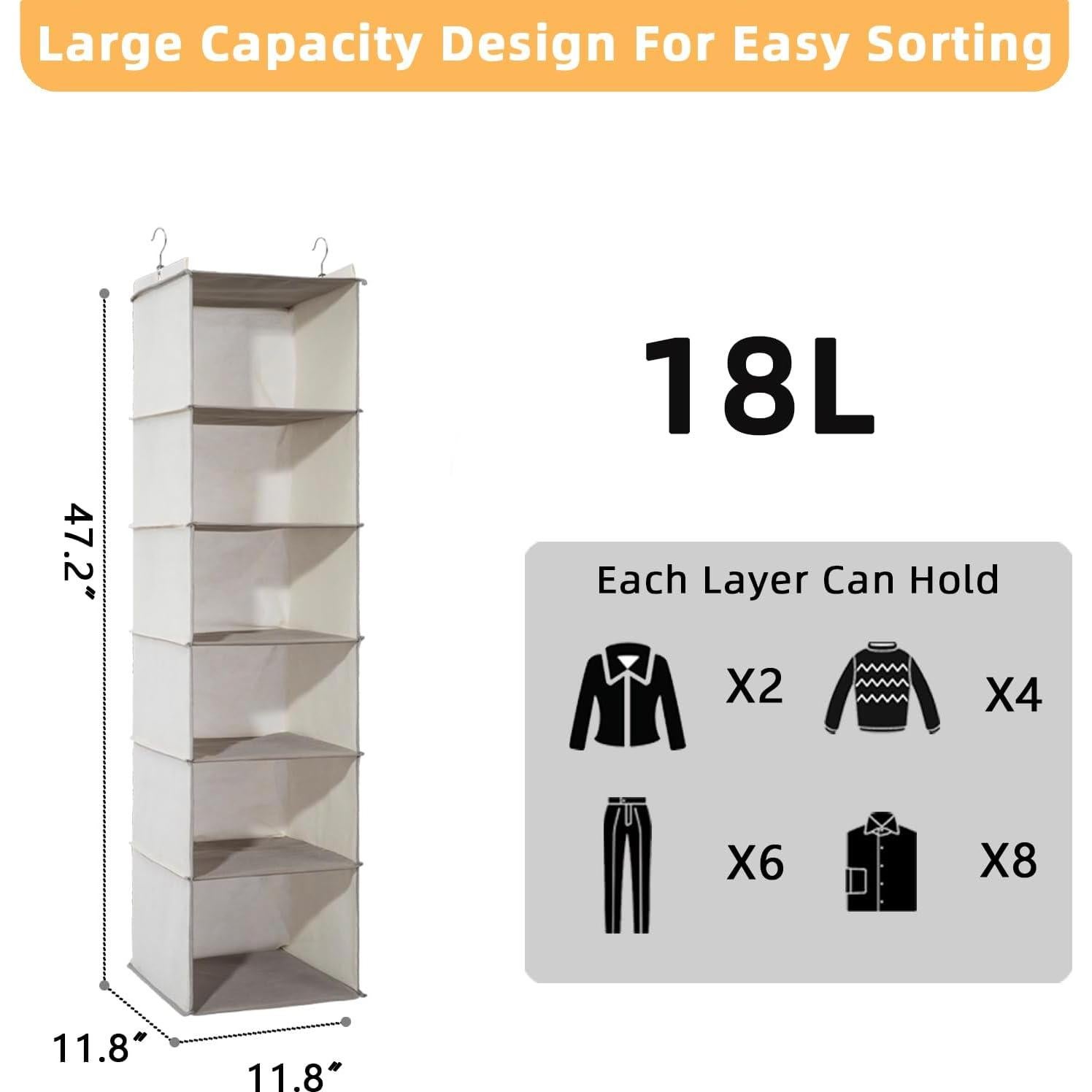 Organizador de Closet Colgante YRCBEHFU 6 Estantes Beige