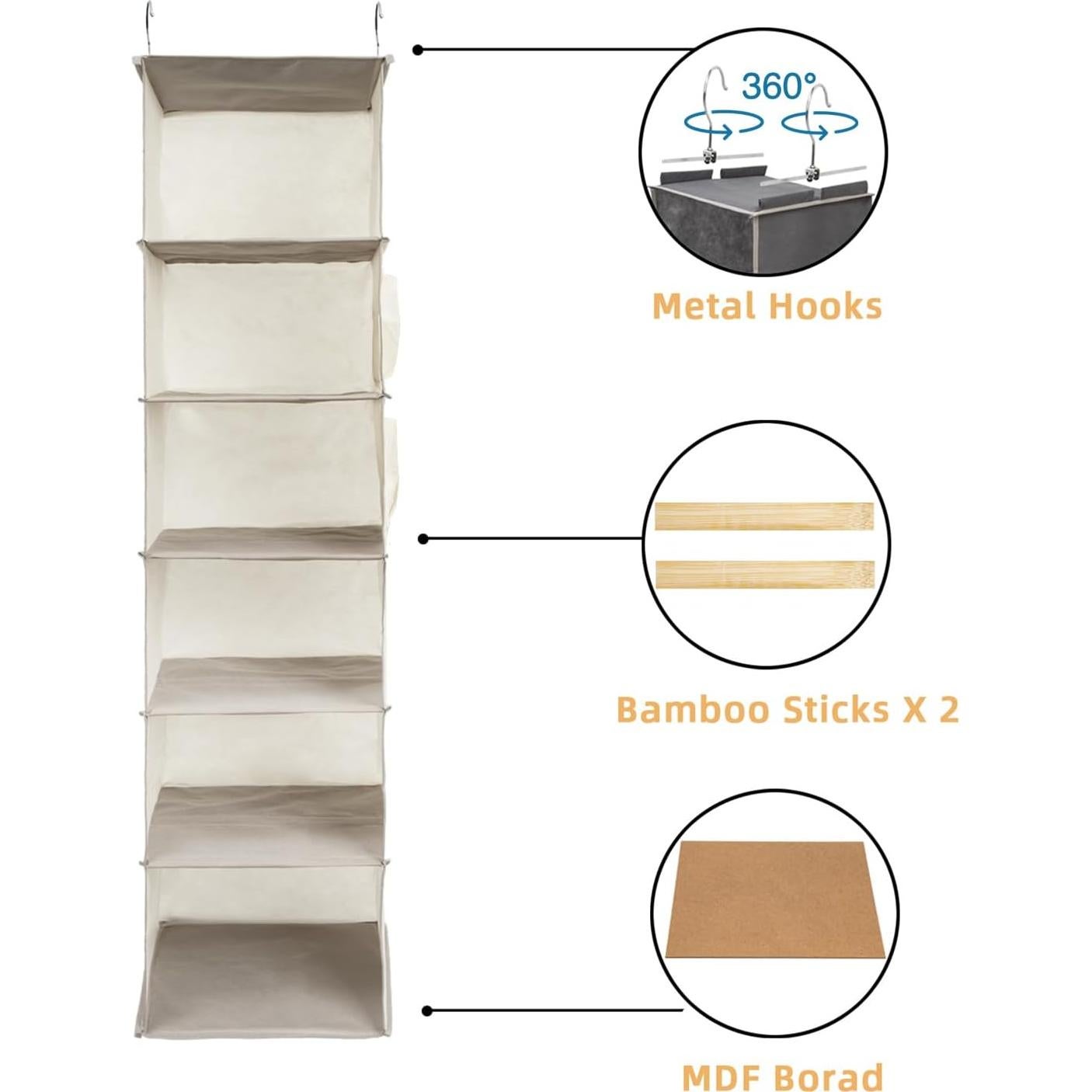 Organizador de Closet Colgante YRCBEHFU 6 Estantes Beige