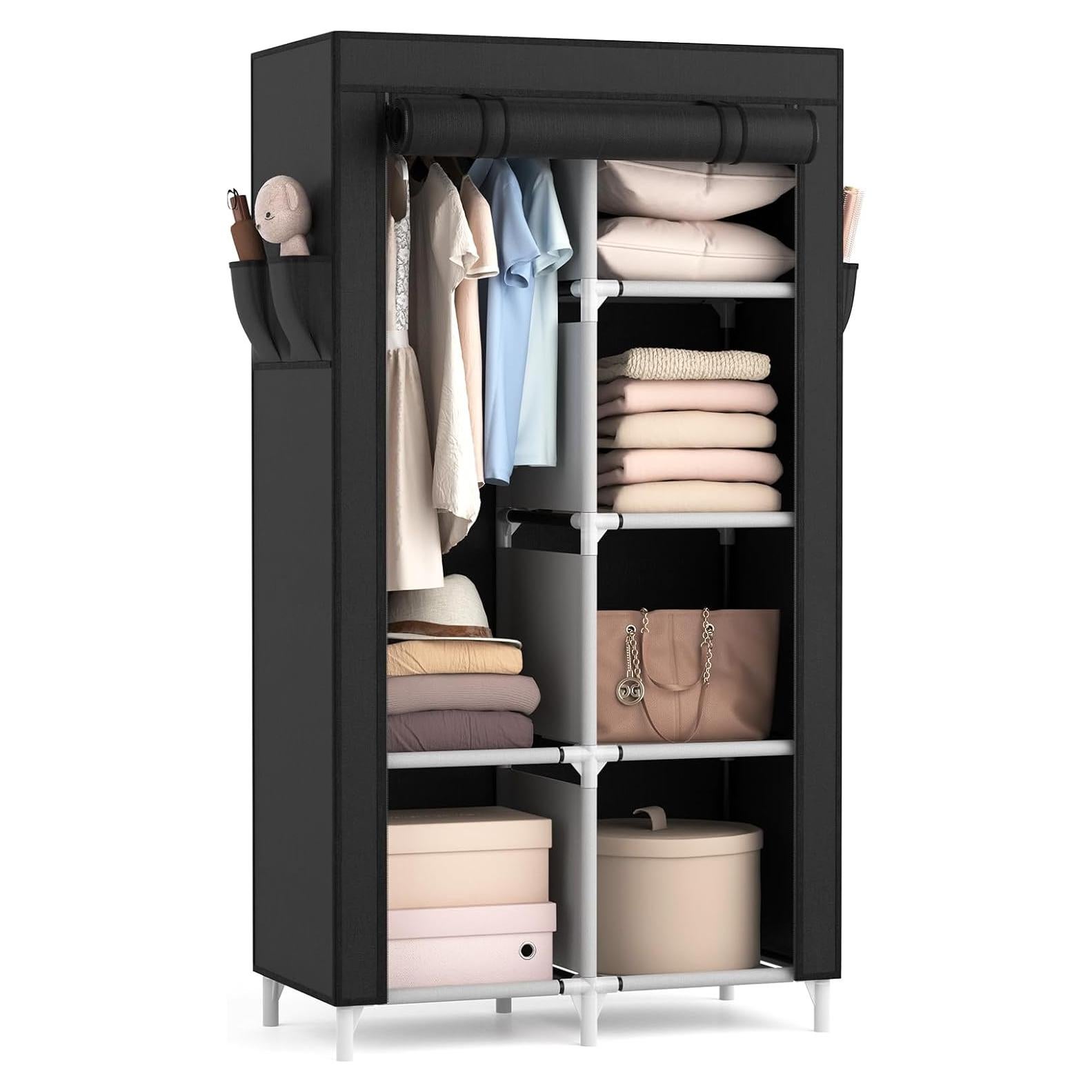 Armario Portátil Rojasop con 6 Estantes y Barra para Colgar