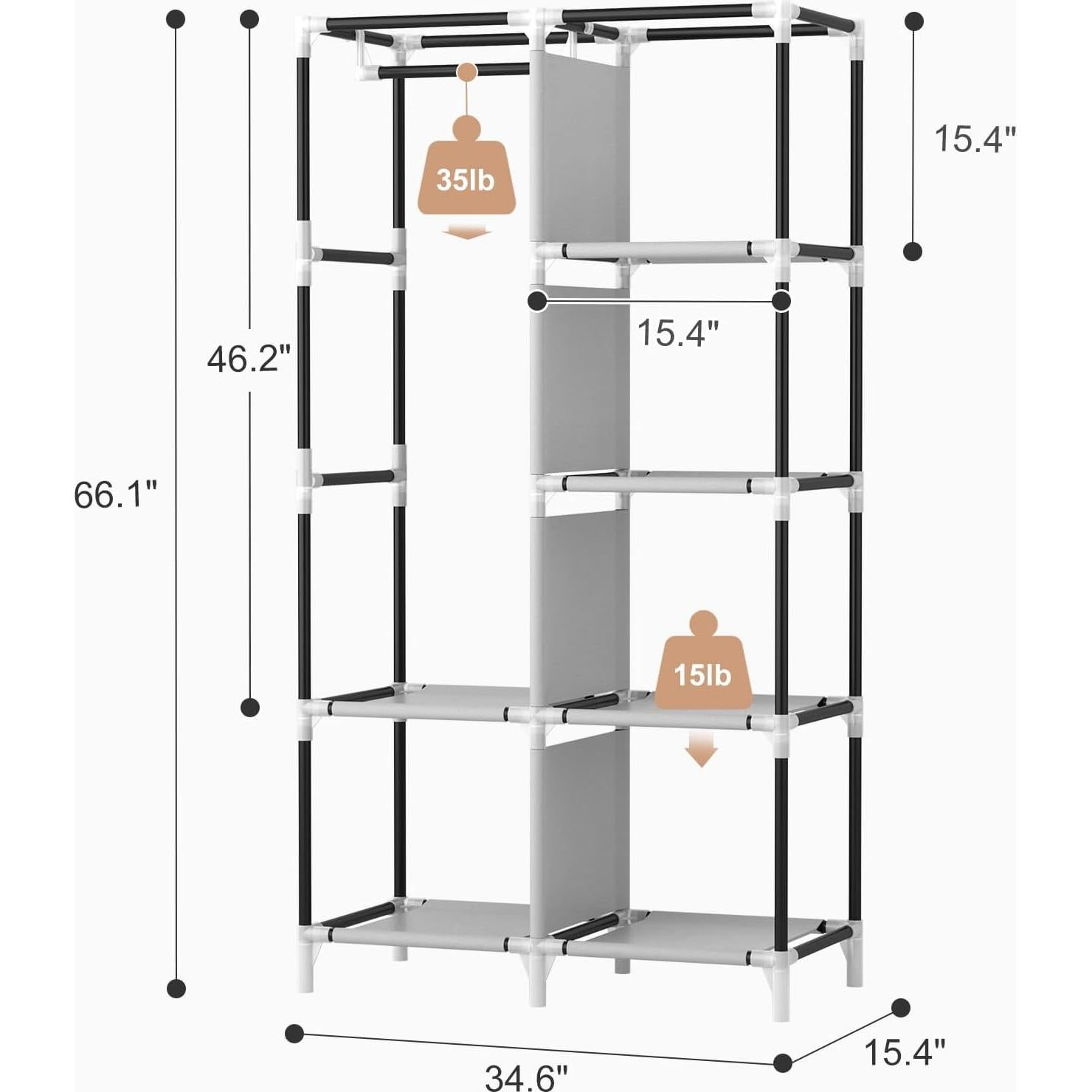 Armario Portátil Rojasop con 6 Estantes y Barra para Colgar