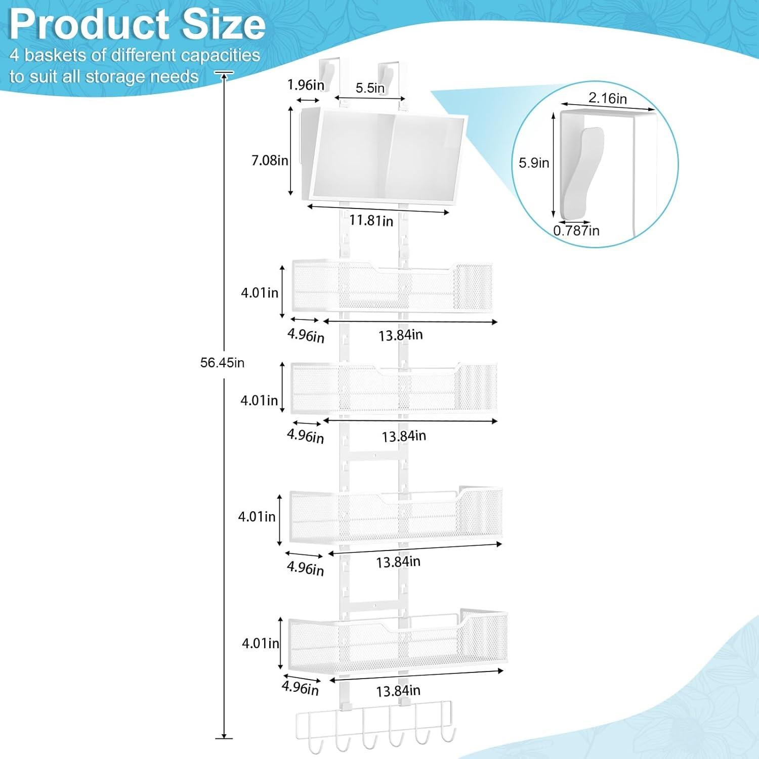 Organizador Colgante Ajustable Hongtamoya para Puerta Blanco
