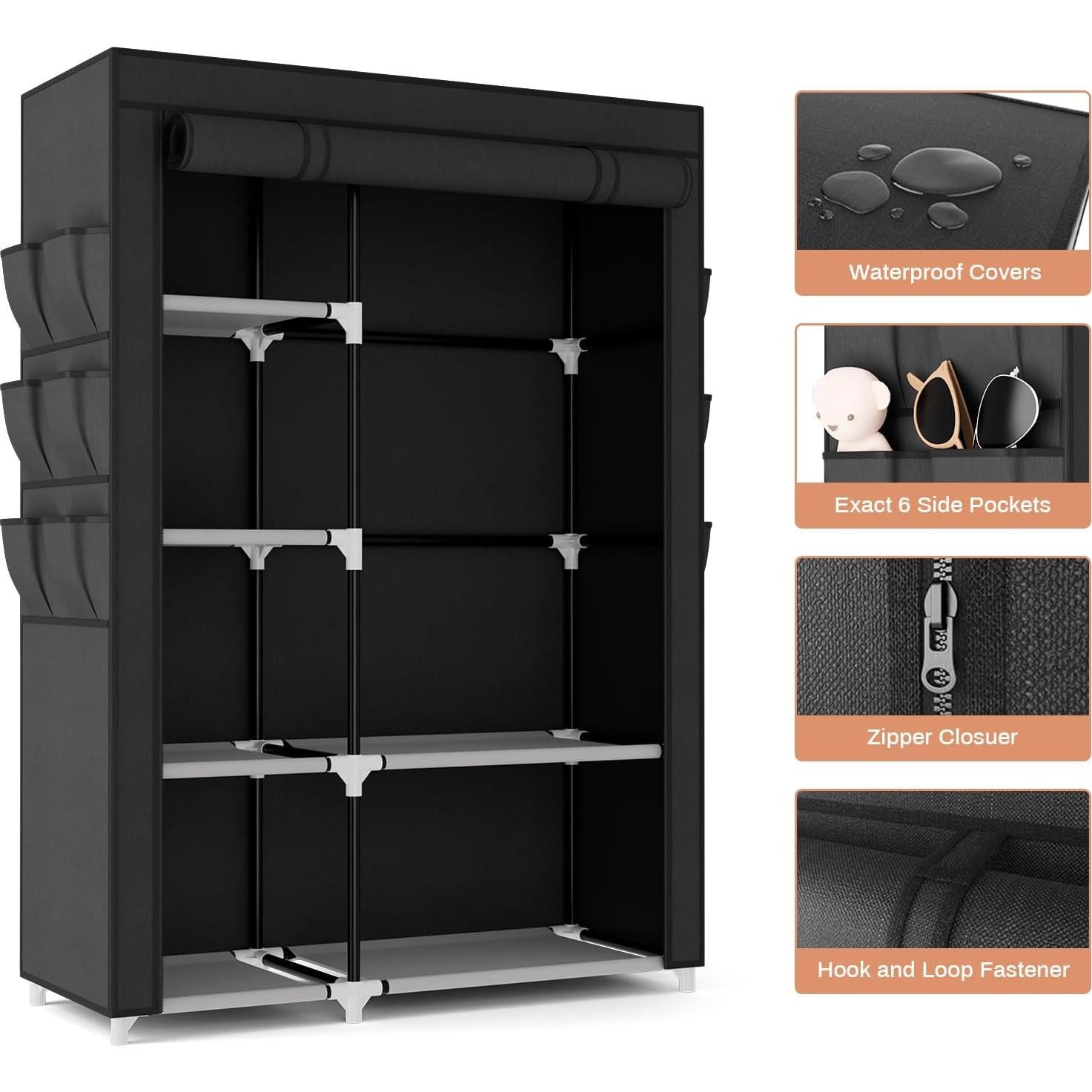 Armario Portátil VTRIN 106 cm con 6 Estantes y Cubierta Negra