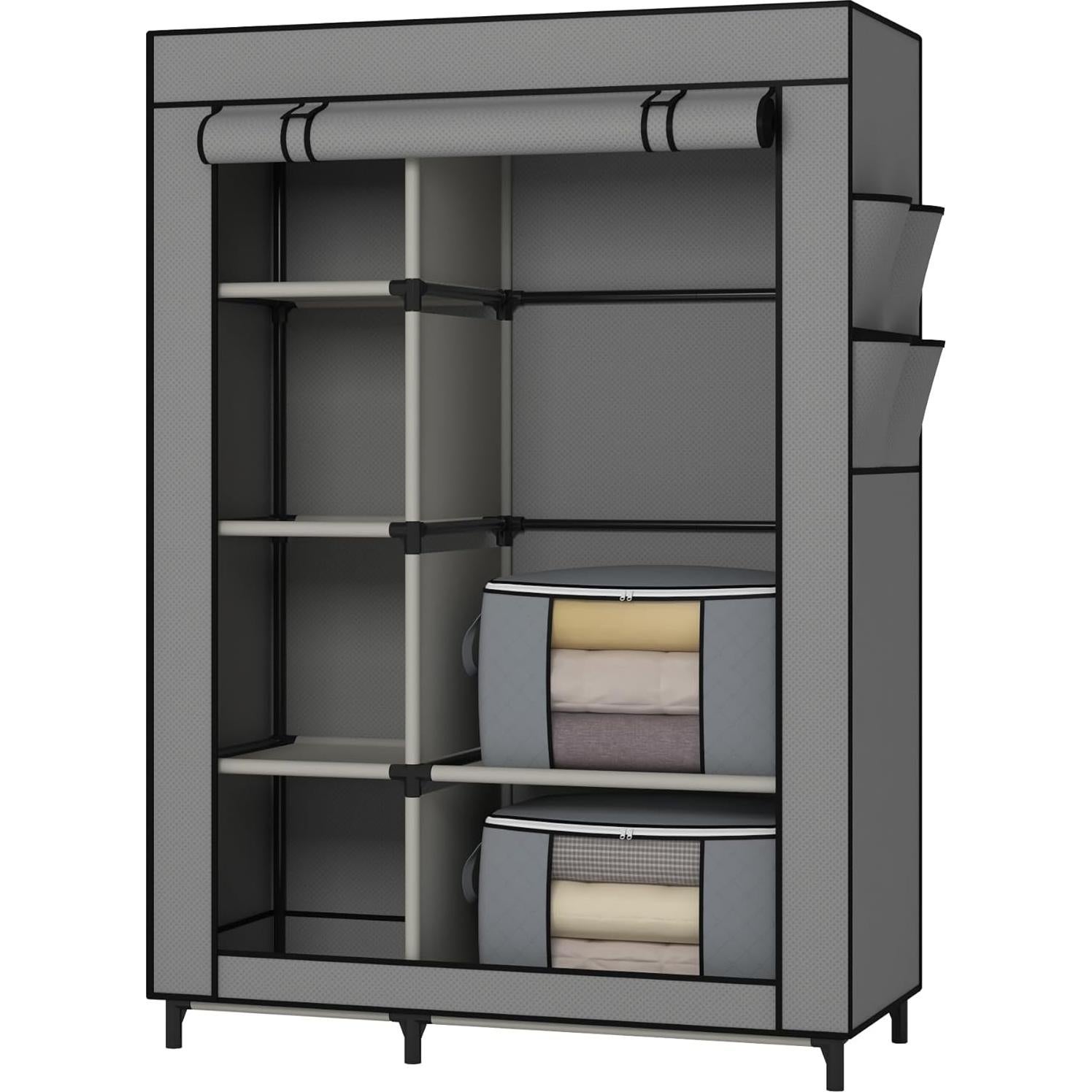 Armario Portable Calmootey Gris con 6 Estantes y Barra para Colgar