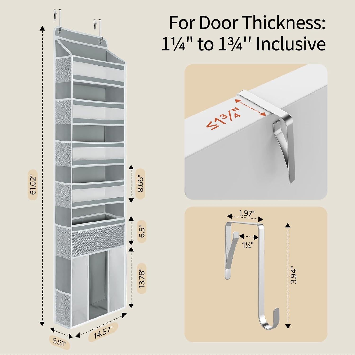 Organizador Colgante para Puerta Yecaye 6 Niveles Gris