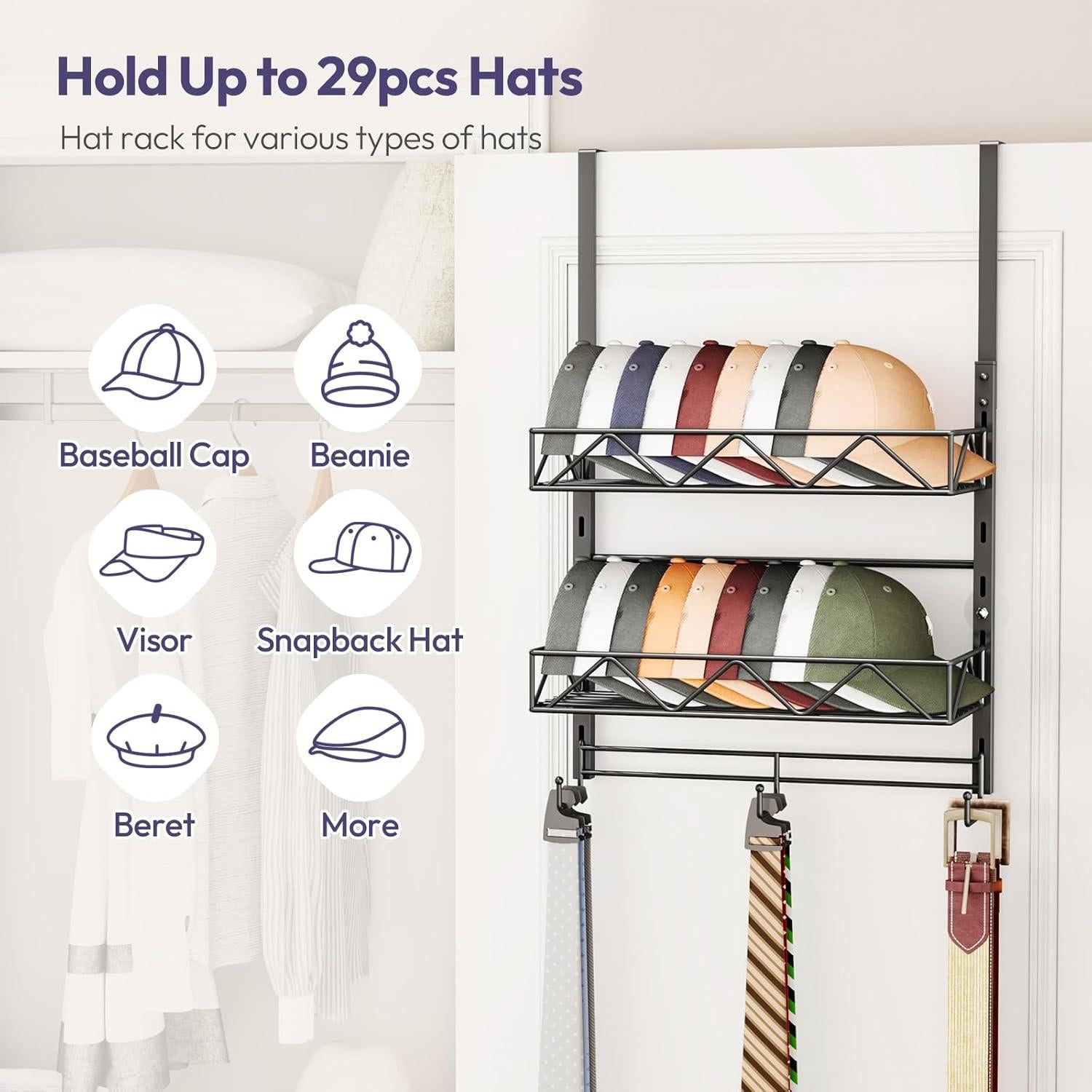 Organizador de Sombreros SWTYMIKI - Estante de 3 Niveles Negro