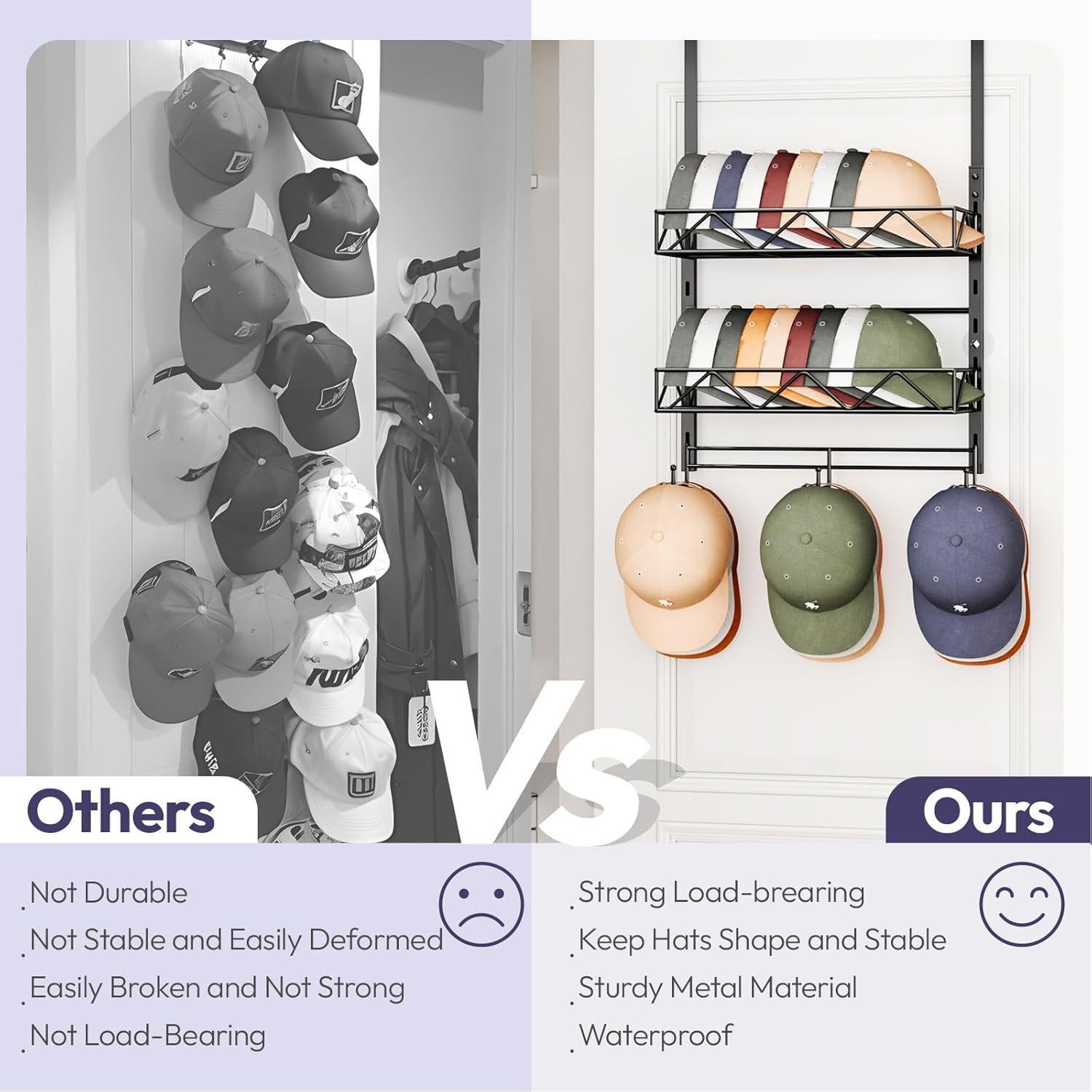 Organizador de Sombreros SWTYMIKI - Estante de 3 Niveles Negro